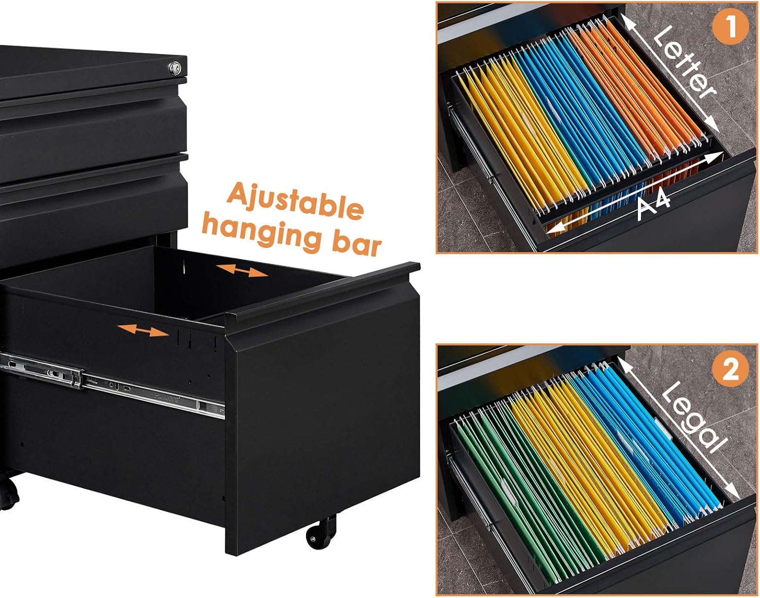 Best Cyber Monday 🔥 Cotoala Rolling 3 Drawer File Cabinet with Lock, Black