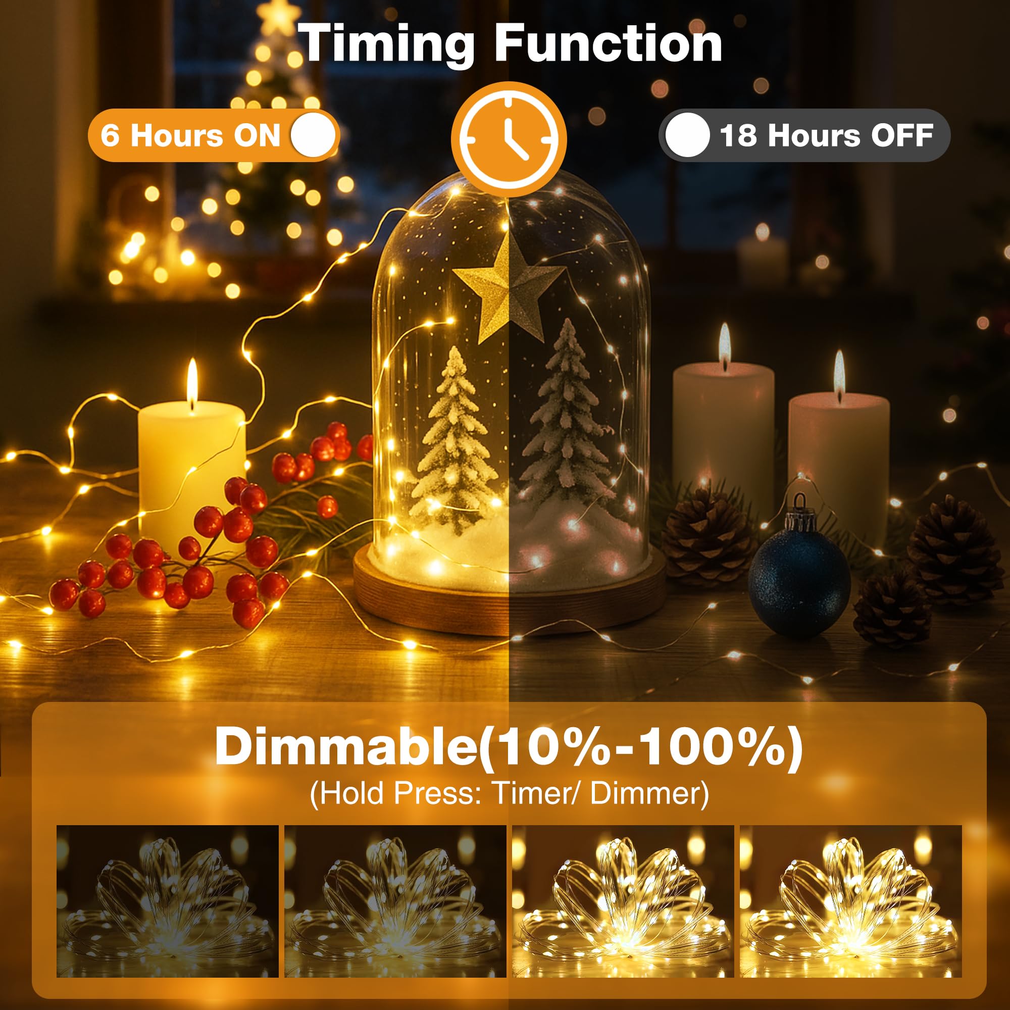 Lichterkette mit 50 LEDs, batteriebetrieben, mit Timer, 8 Modi, USB-Mini-Funkel-Licht, kleine Lichterkette für Kranz, Vase, Schlafzimmer, DIY, Hochzeit, Party, Dekoration, Warmweiß, 8 Stück