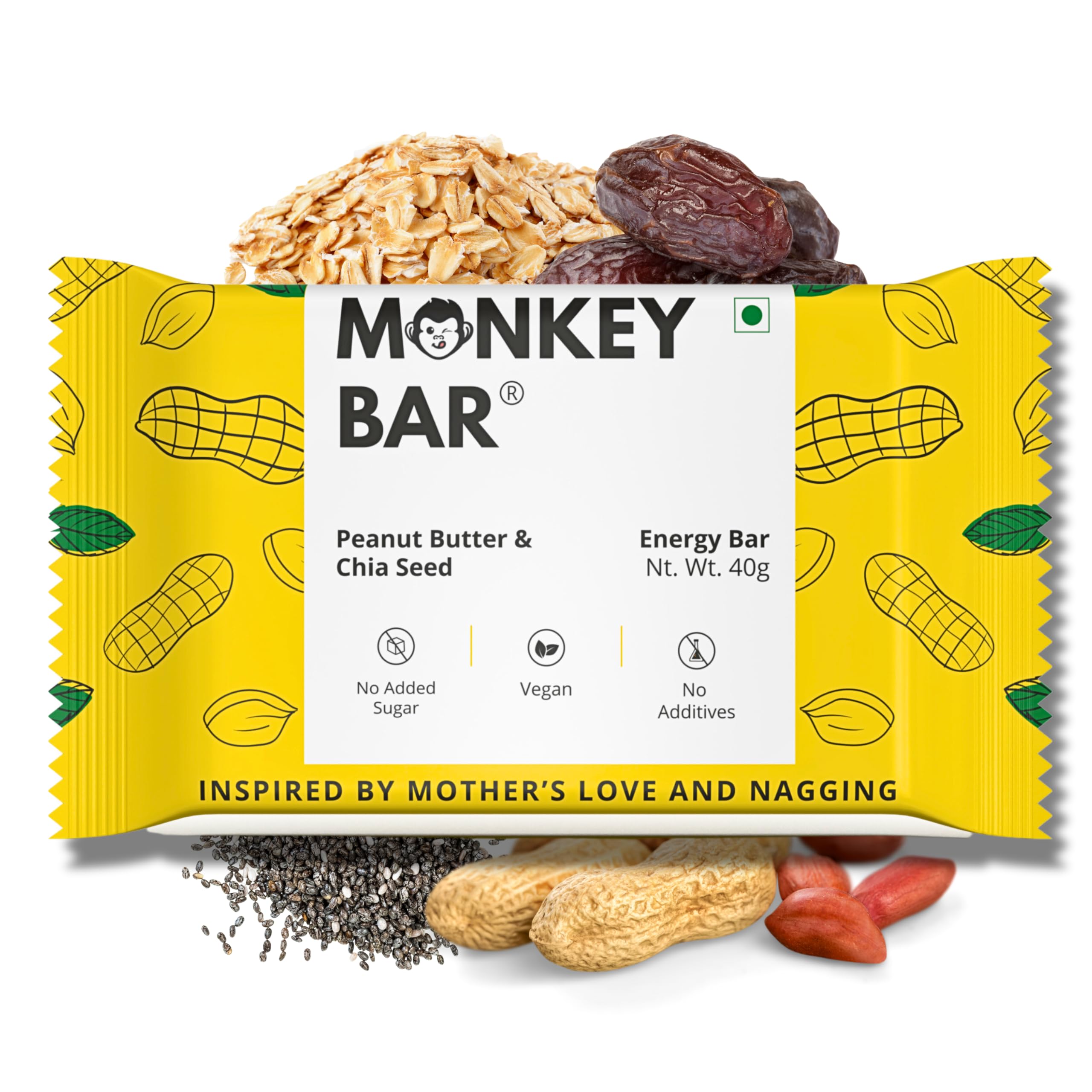 MONKEY BAR - Peanut Butter & Chia Seed Energy Bars - 10 Bars, 40g each, Just 4 Plant-based Ingredients, Best for Healthy & Clean Snack, No Added Sugar, No Additives-image-28