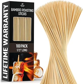 Zulay Kitchen 100 Pack Bamboo Wooden Skewers - 17.5" Marshmallow Roasting Sticks & Barbeque Skewers For Campfire - Authentic Bamboo Sticks & Smores Sticks For Grilling Hotdogs, Kabobs, BBQ, & More