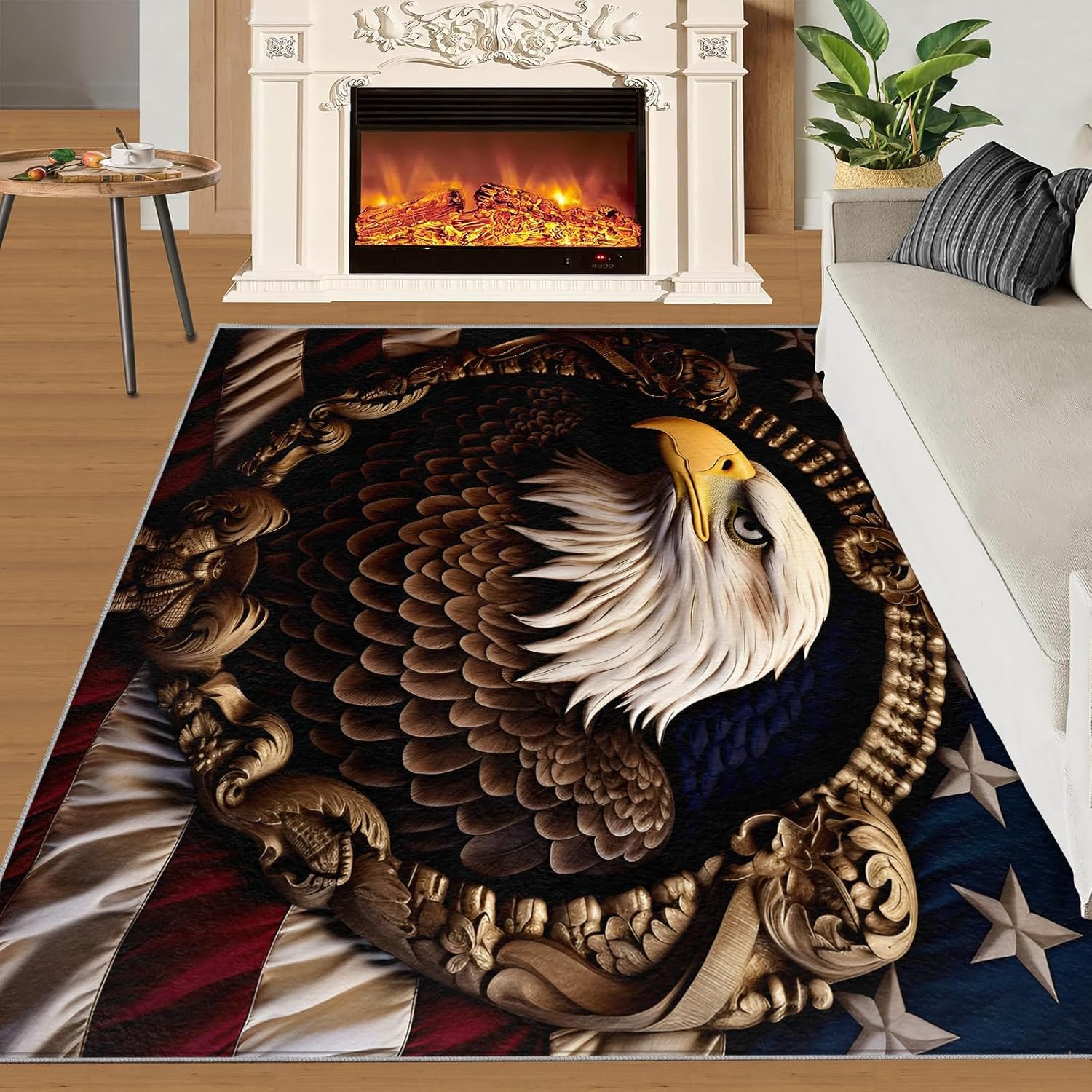 Bald Eagle Rugs for Entryway, American Flag Indoor Rugs 2x3, USA Animals Area Rug, Birds Kitchen Rugs Non Slip Washable Rugs for Bedroom