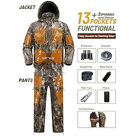 NEW VIEW Camo Hunting Clothes for Men, Quiet Warm Fleece Lining, Cold Weather Deer Hunting Jacket and Pants with Face Mask
