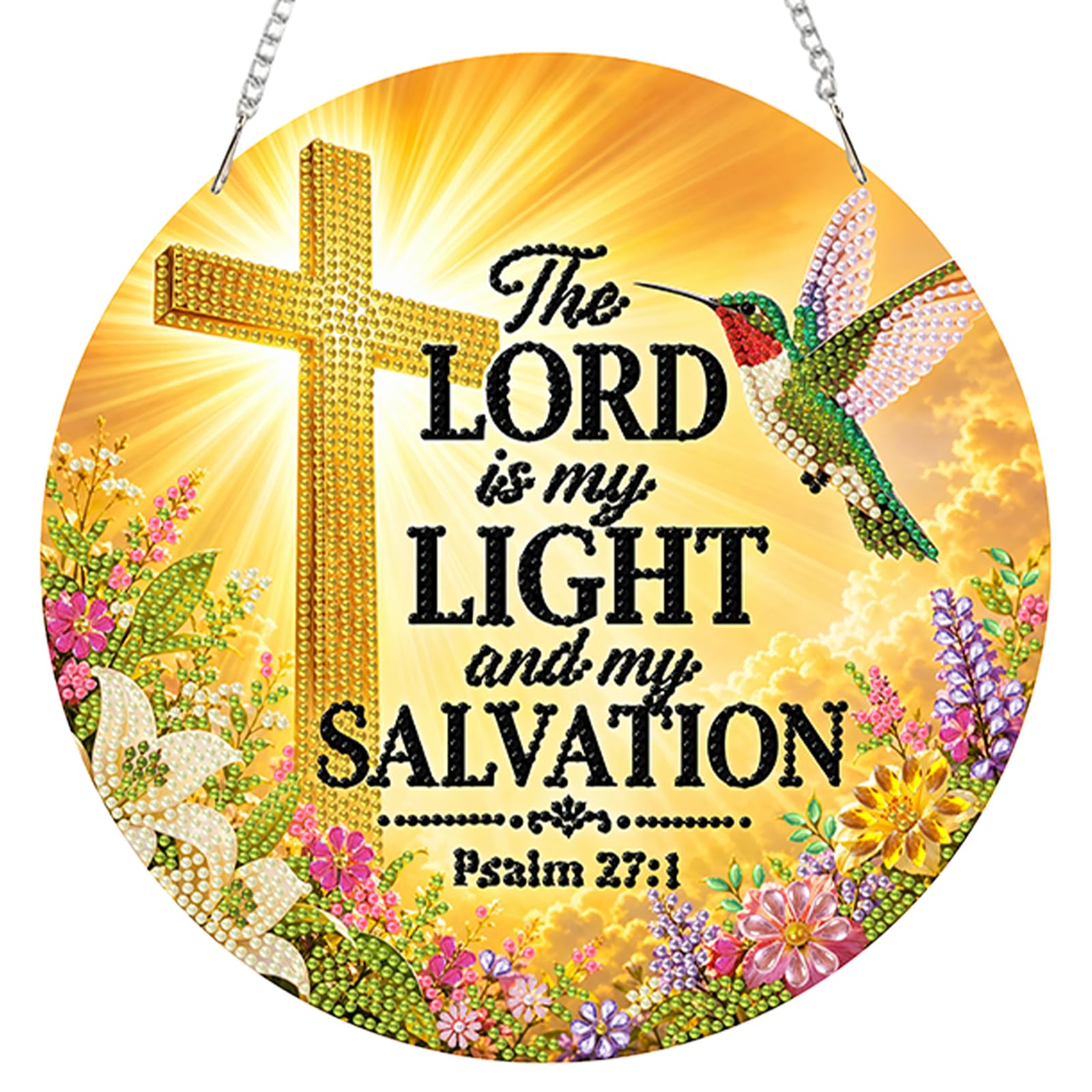 Diamond Art Suncatcher, Window Hanging Diamond Art Kit for Adults, 5D Diamond Art Painting Acrylic Pendant for Home Garden Wall Door Decor(Cross Bible Verse Sign)