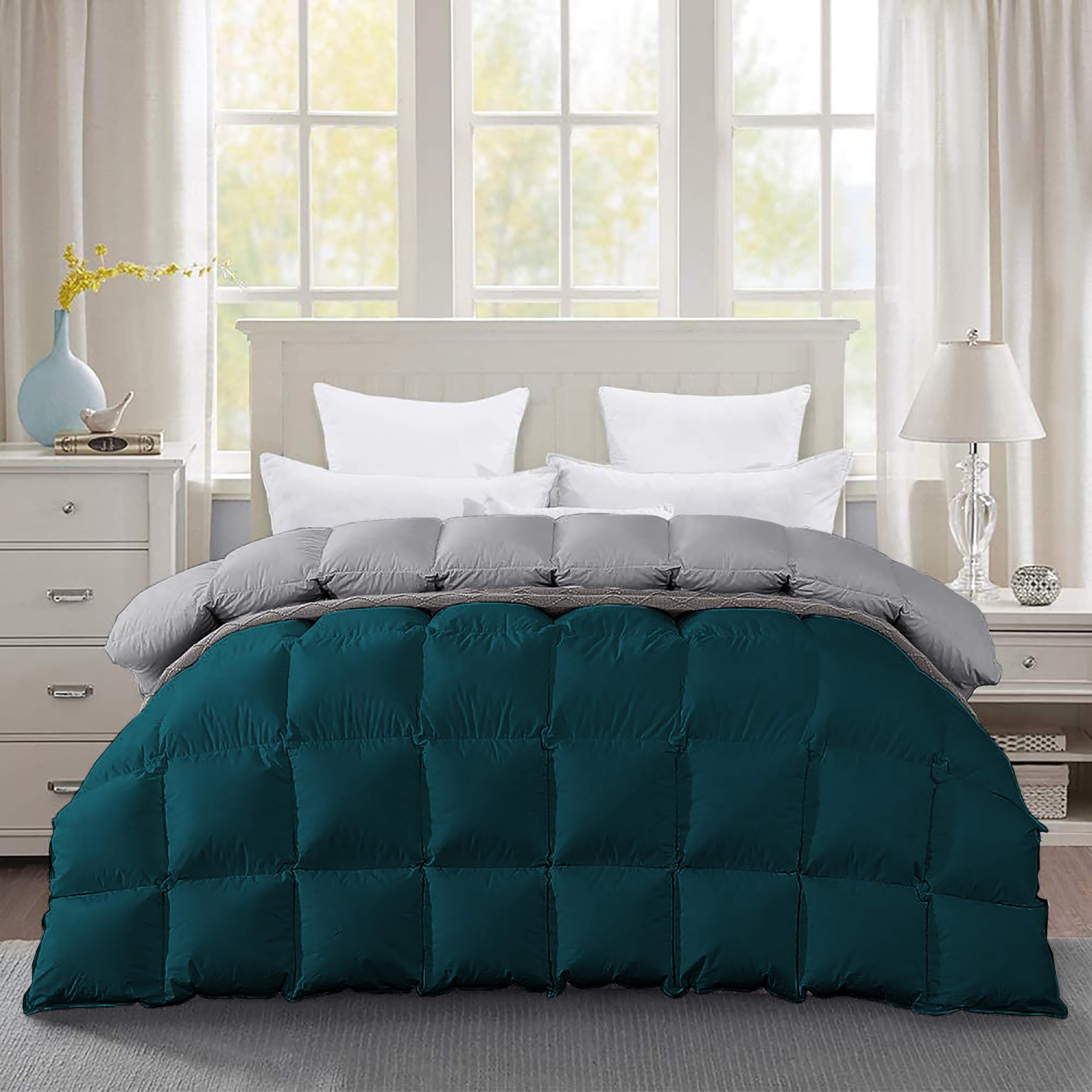 600 GSM Heavy Winter Comforter Double Bed Size (90"X100") - 600 GSM Microfiber Super Soft Fluffy for Winter Comforter/Rajai/Duvet/Blanket Double Bed - Teal/Silver Grey Color-image-27