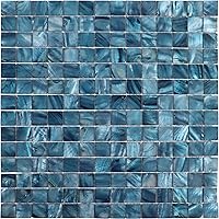 Vista 1 de MOP Azulejo de ángulo recto de madreperla en mosaico para salpicaduras en malla para baño y cocina, azul oscuro cuadrado, 10 hojas