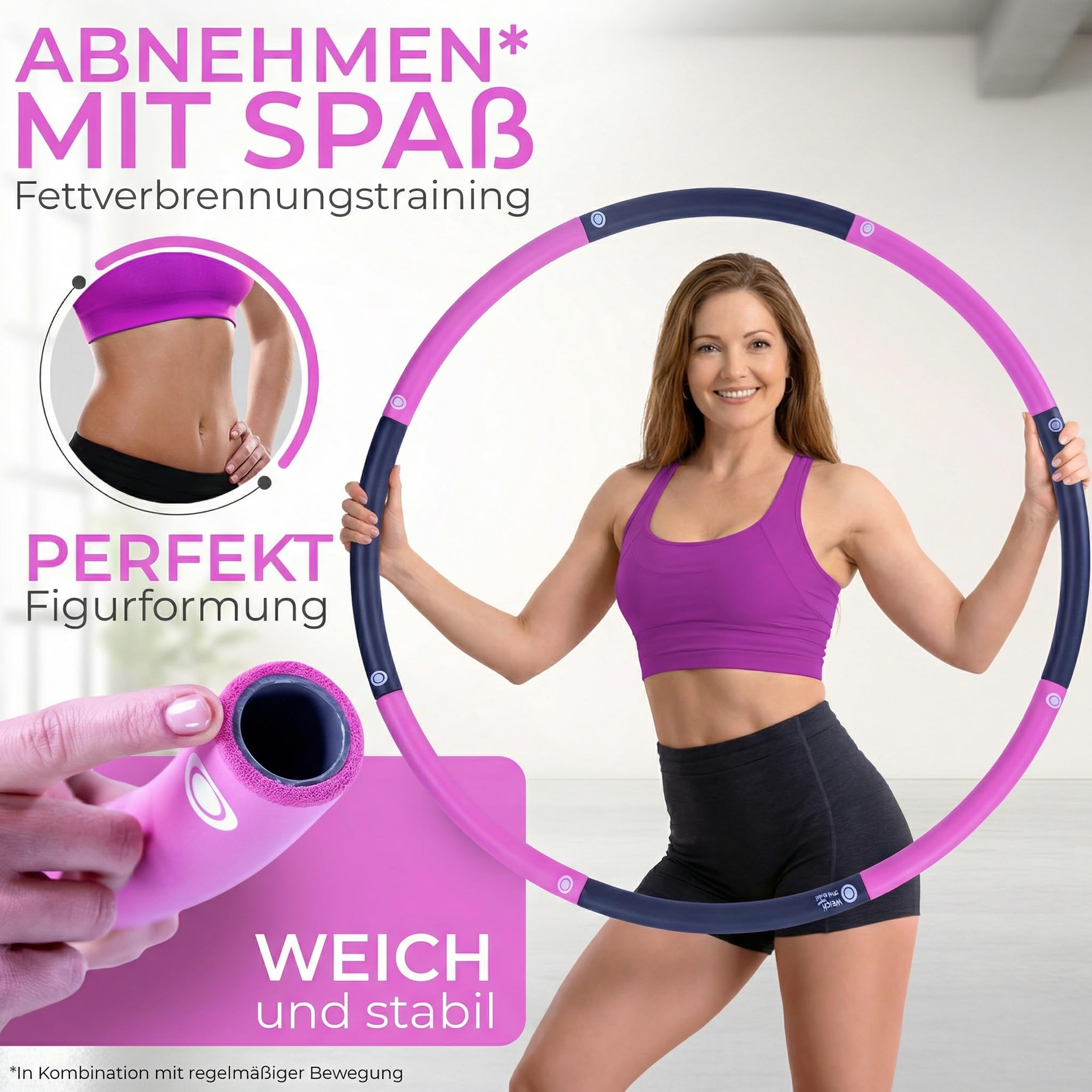 Hula Hoop Reifen Erwachsene [1,2 kg / 1,5 kg] - Größenverstellbar & Stabil - Fitness Reifen zum Abnehmen (Ohne Wellen) - Weicher NBR Schaumstoff für Anfänger & Fortgeschrittene