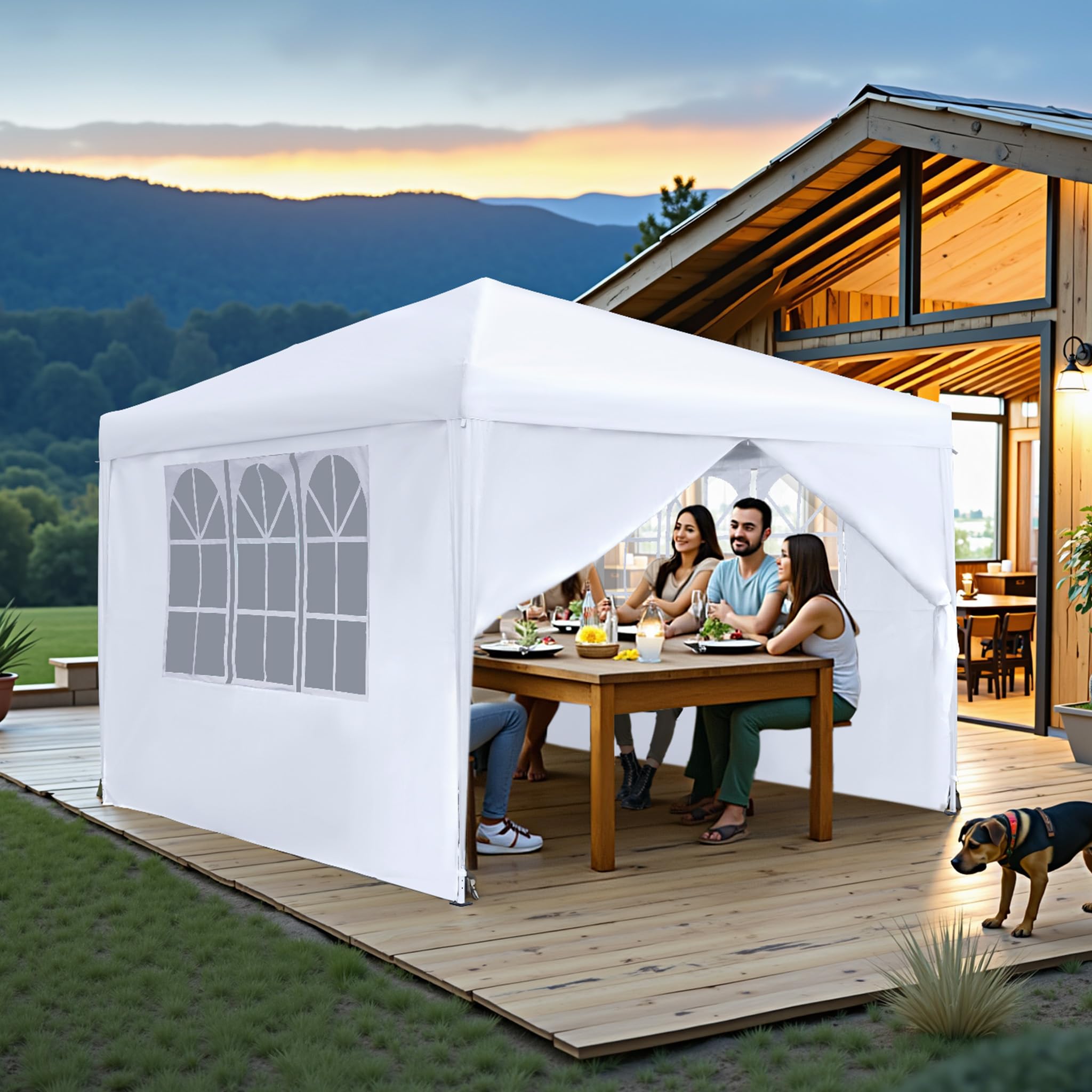 GAZEBO PIEGHEVOLE GIARDINO CON TELI LATERALI E FINESTRA 3X3 AUTOMATICO FIERA (Bianco