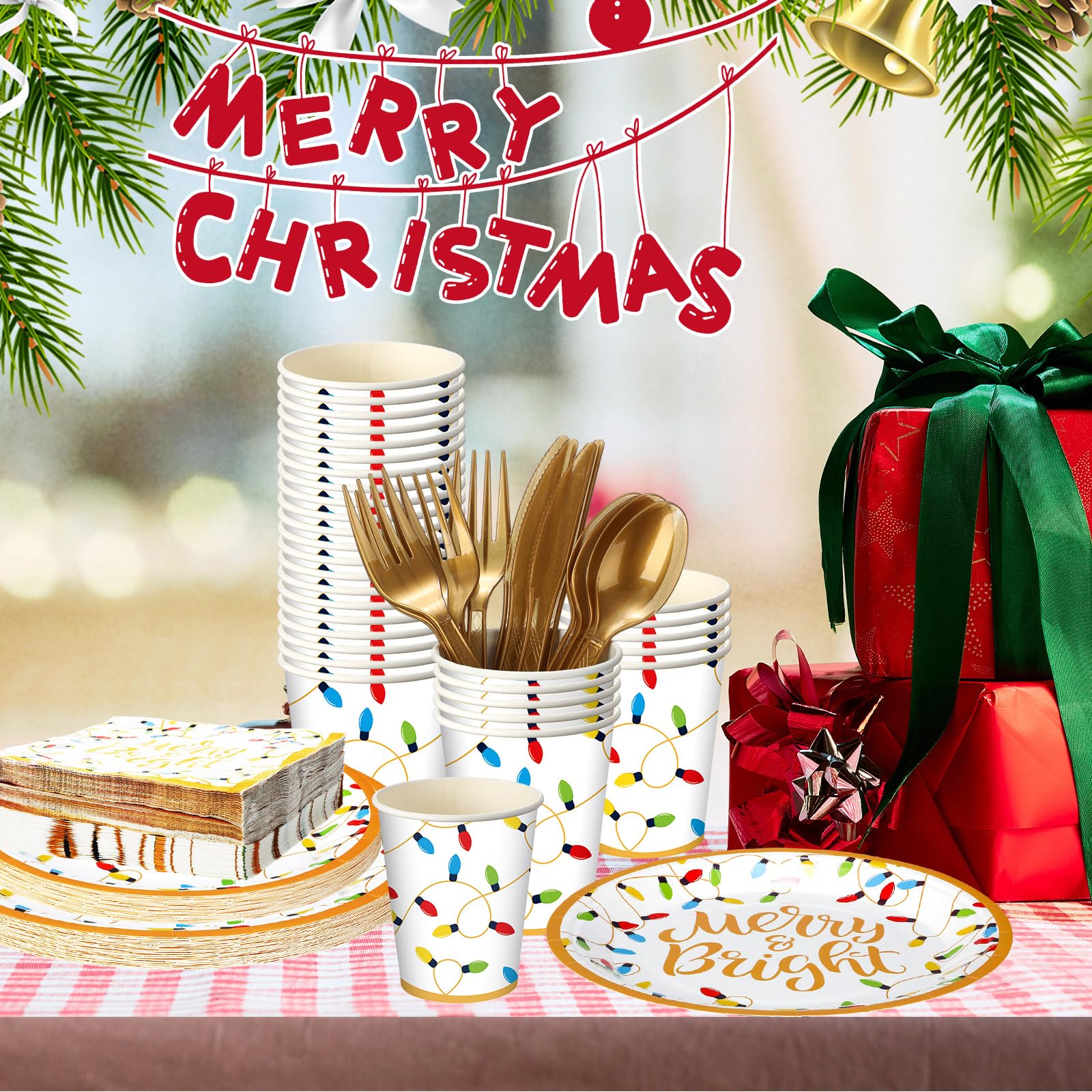kerst servies,Christmas Party Tableware,Plates,Christmas Paper Cups Table Cloth Napkins etc Tableware for Xmas Party Table Decorations