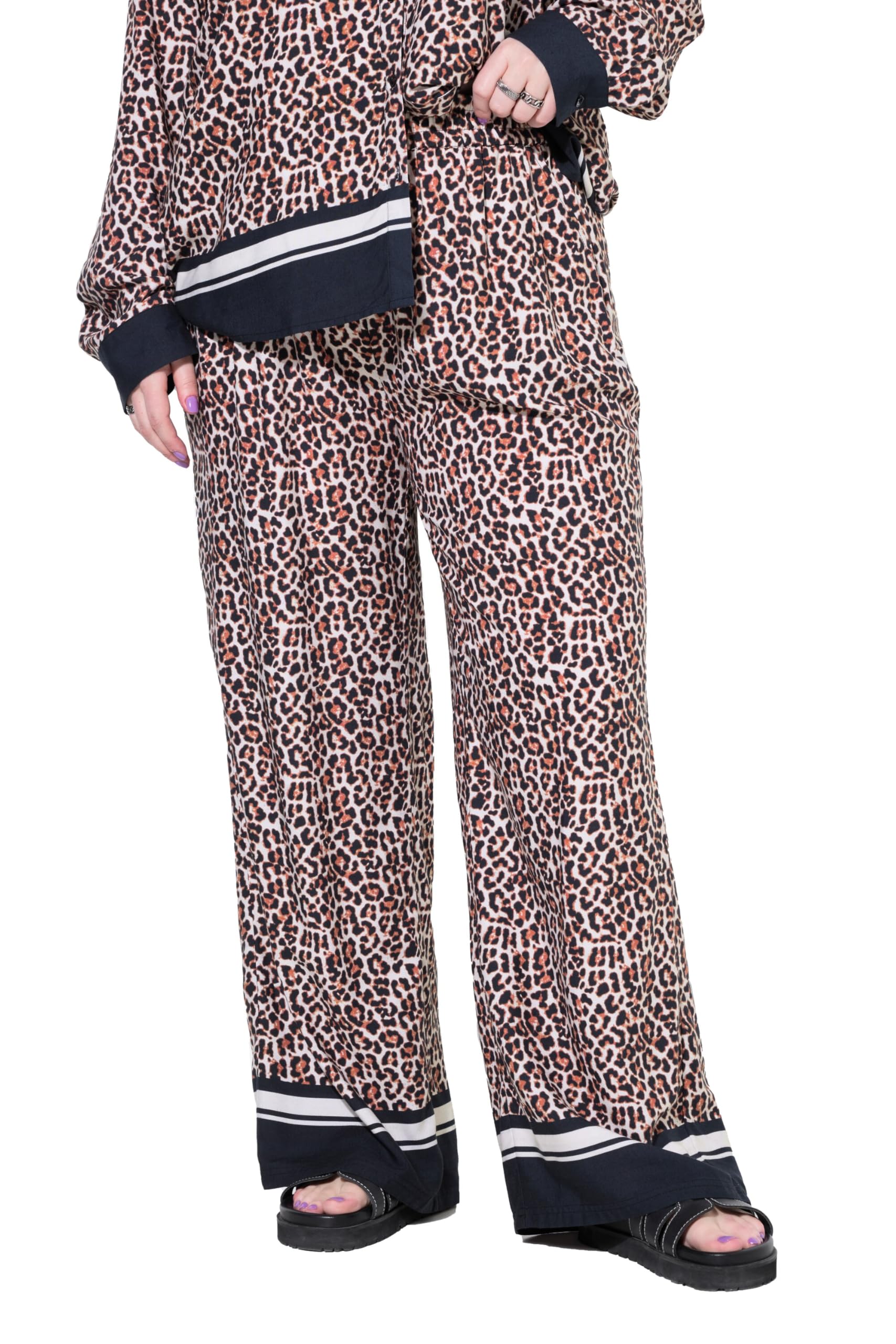 Studio Untold Damen große Größen Übergrößen Plus Size Hose, Wide Legs, Leo, Saum-Bordüre 840889