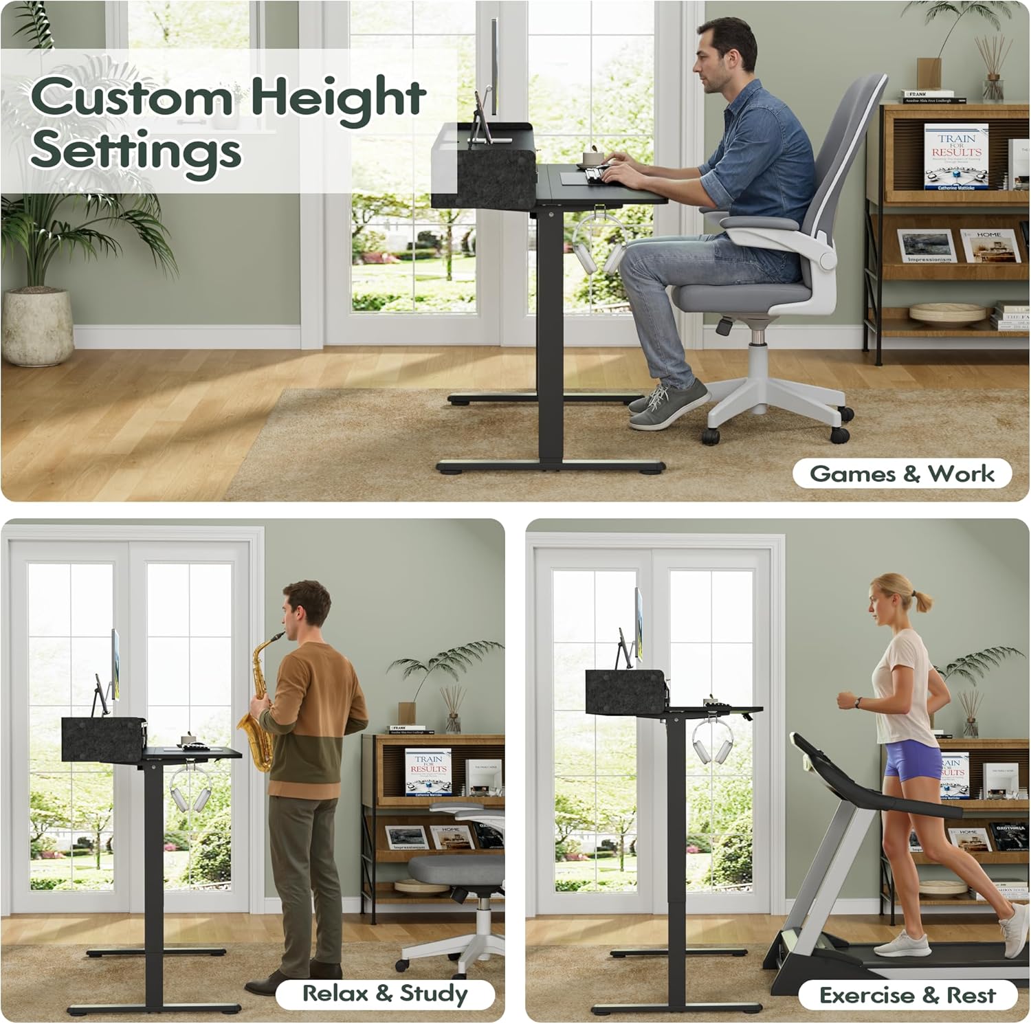 Homall Electric Standing Desk with 2 Drawers, Adjustable Height Computer Desk with Monitor Shelf Sit Stand Table with Splice Board Quick Install for Home Office (Black, 48 Inch)