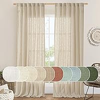 Vista 1 de LAMIT Natural Linen Curtains 95 Inch for Living Room, Back Tab and Rod Pocket Linen Textured Semi Sheer Curtains Light Filtering Drapes for