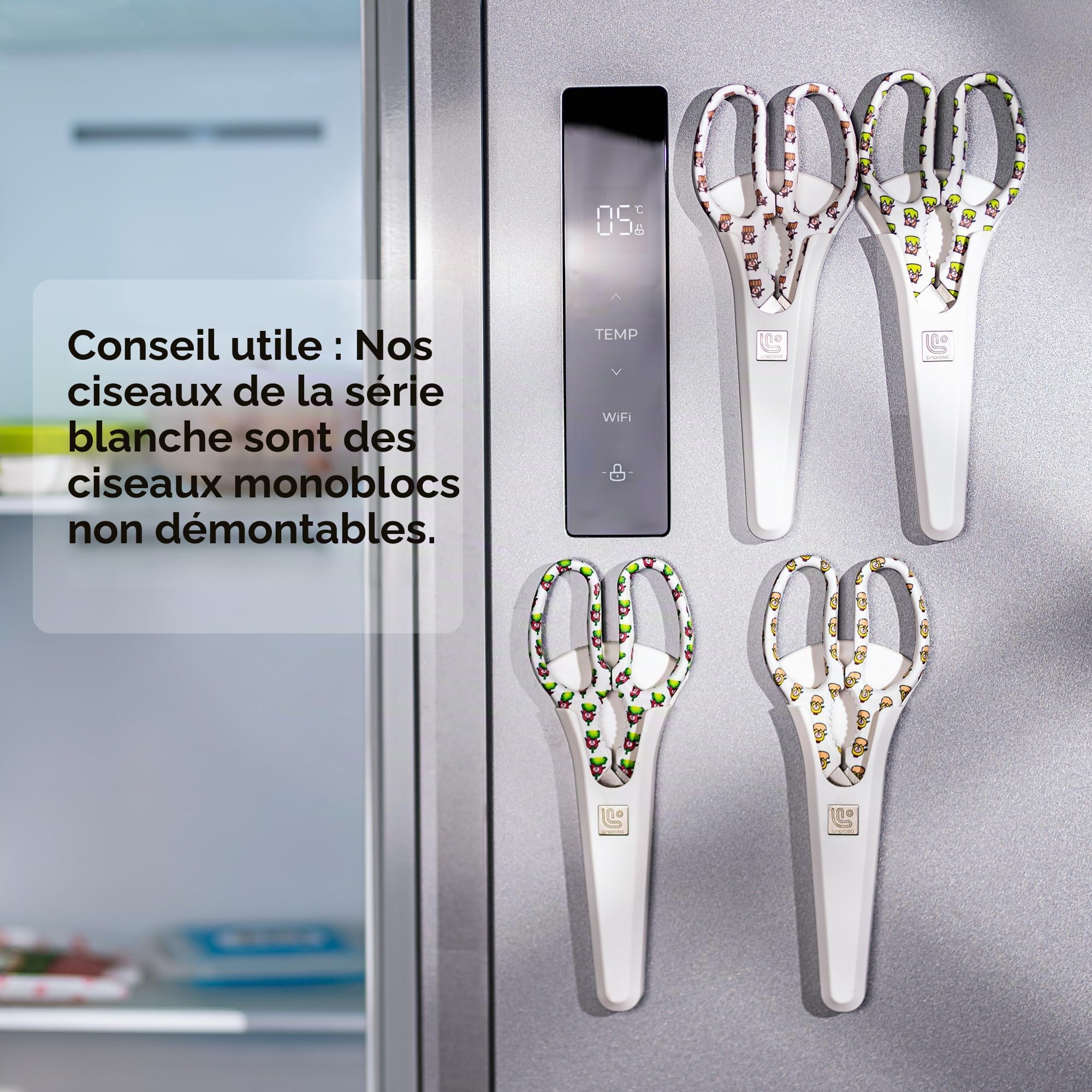 Linoroso Ciseaux de Cuisine Professionnel avec Couvercle Magnétique Ciseau Cuisine Multifonction Fabriqués en Acier Japonais 4034, Ultra Tranchants pour Viande Légumes Barbecue Herbes Pizza - Poulets