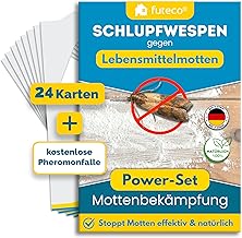 Futeco® - Schlupfwespen gegen Lebensmittelmotten - 24 Karten (8 Karten á 3 Lieferungen) + 2X Pheromonfalle - Power-Set - Motten erfolgreich bekämpfen - Alternative zu Mottenspray, Mottenfalle