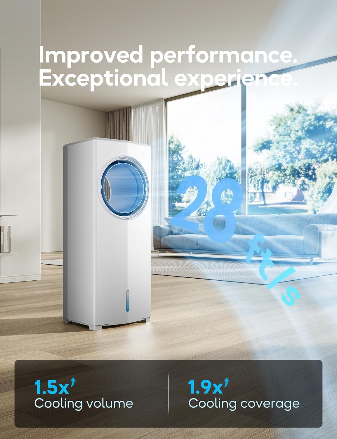 windowless portable air conditioner, 26.2" small evaporative air cooler for room no window, 3-speed settings, 4 modes, 7h timer, remote control, 4 ice packs, quiet ac unit for bedroom, white white gray 26.1"