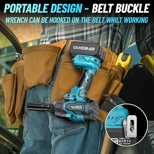 Miniatura 8 de Seesii Llave de impacto inalámbrica de 1000 Nm (738 pies-libras) de alto par, pistola de impacto sin escobillas de 12 pulgada con dos baterías de