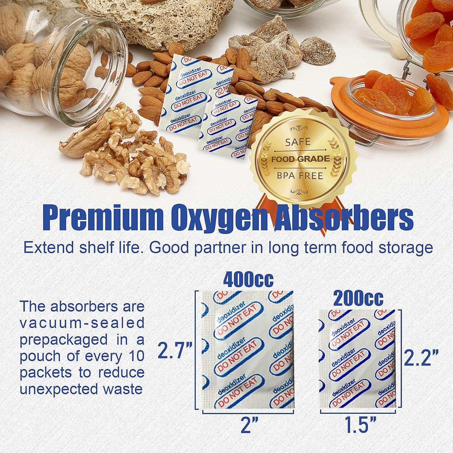 60PCS Mylar Bags with Oxygen Absorbers 200cc 400cc, 9.5Mil 1 Gallon Mylar Bags for Food Storage Containers,1 Quart Mylar Bags Heat Sealable, Extra Thick,Vacuum Resealable Mylar Bags