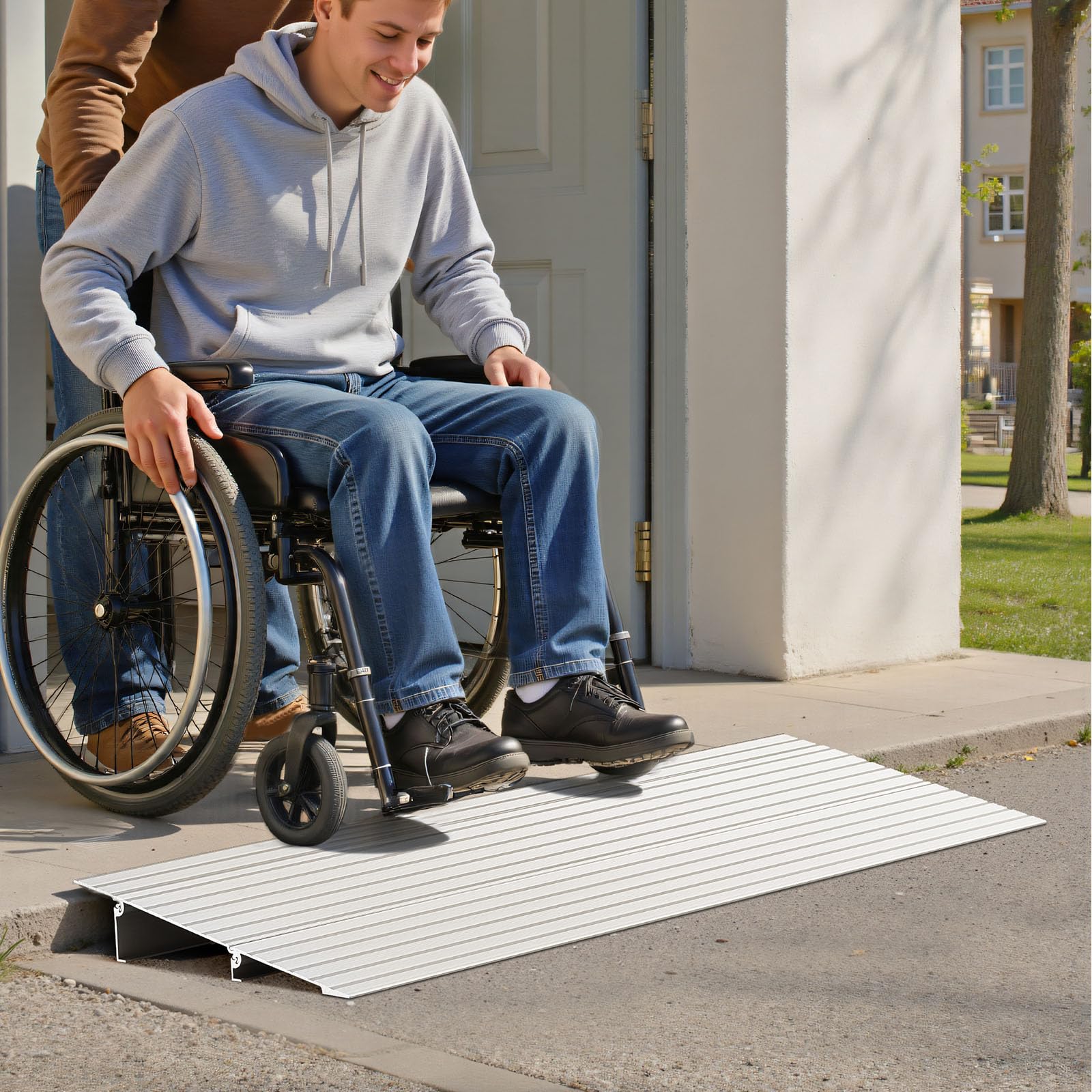 VEVOR Rampa per Soglia Modulare Regolabile in Alluminio 296 x 864 x 59 mm, con Capacità di Carico di 360 kg, Rampa per Marciapiede per Scale Domestiche per Scooter, Ausili per la Deambulazione