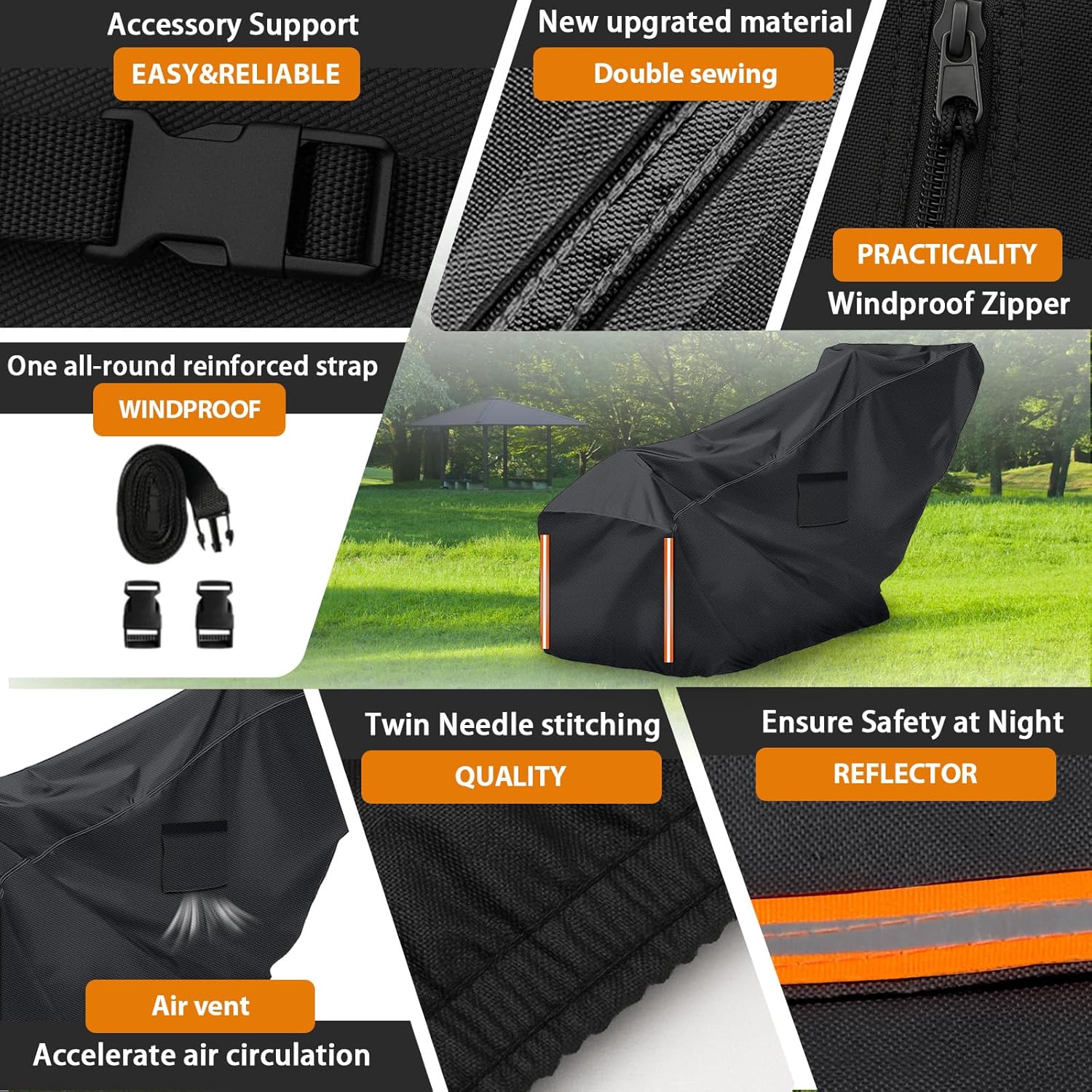 Rototiller Cover with Elastic Band, Tiller Cover, Upgrade 600D Oxford Fabric Universal Rear Tine Tiller with Storage Bag(51"L x 23"W x 51"H)