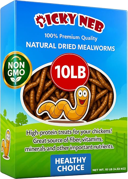 Dried Mealworms 100% Non-GMO 10 Lb - Mealworms for Birds, Chickens, Ducks - Perfect High-Protein Treats - Whole Large Meal Worms, Dried for Chickens and Bluebird Food Bulk