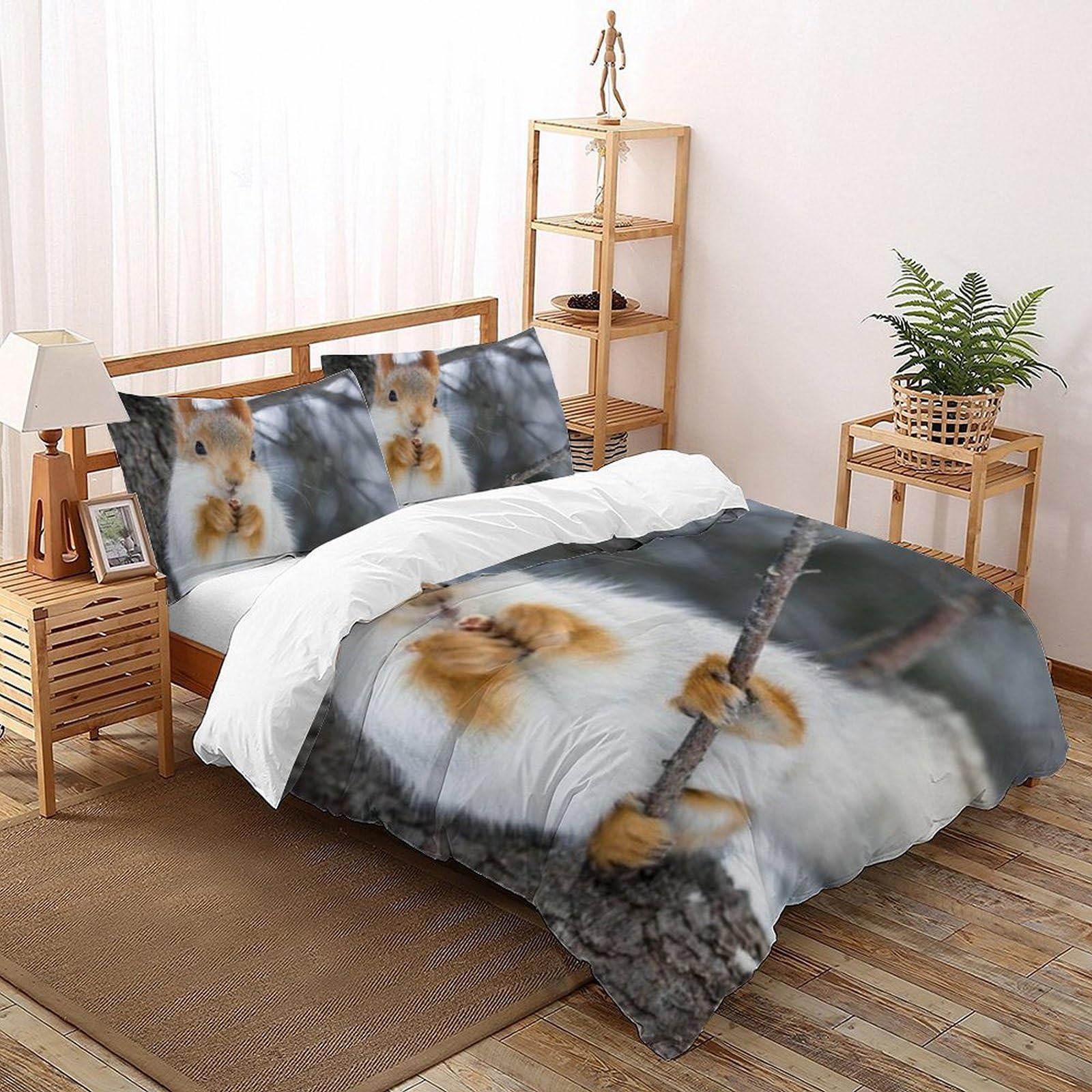 Housse de couette écureuil 220x240 en microfibre avec 2 taies d'oreiller
