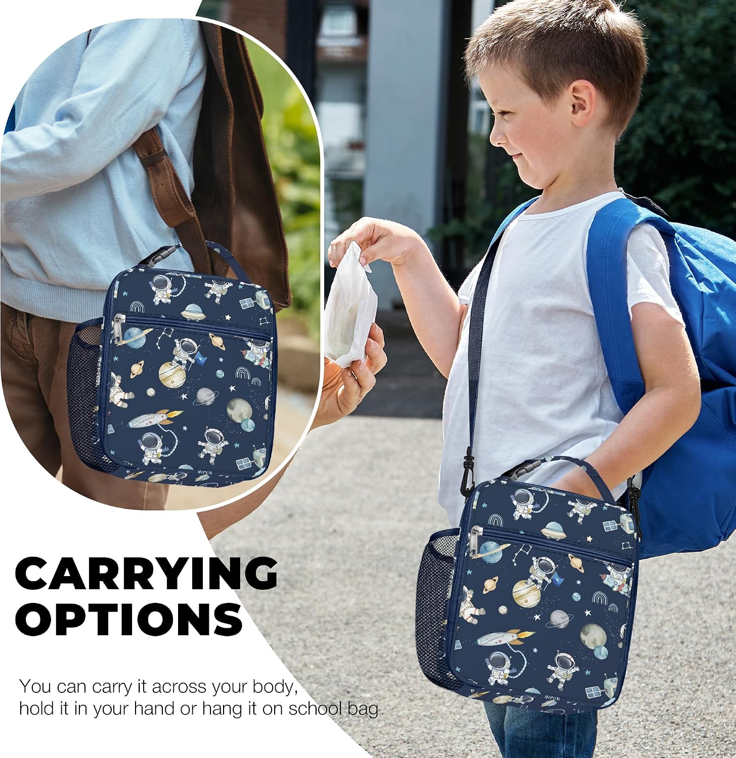 Clastyle Space Insulated Kid Lunch Bag for Boy Lunch Box, Blue Universe image 2