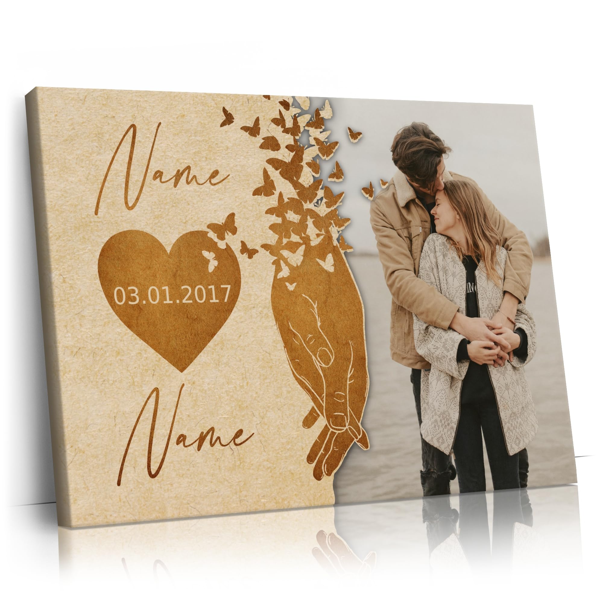 Liebesleinwand Individuelles Wandbild mit Foto | Jahrestag, Hochzeitstag Geschenke für Frauen | Leinwand mit Foto, Namen und Datum gestalten | Nimm meine Hand