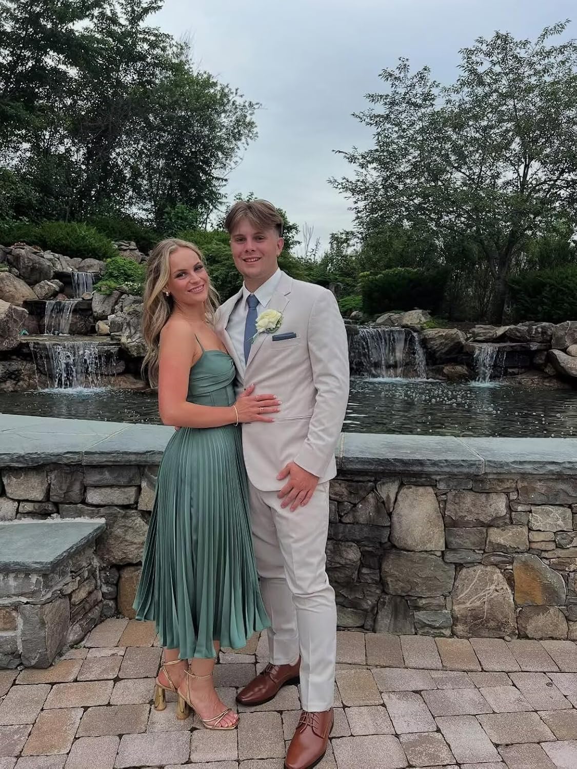 Aoruisen Spaghetti Straps Bridesmaid Dresses for Women Satin Tea Length Pleated Formal Midi Dress - Image 6