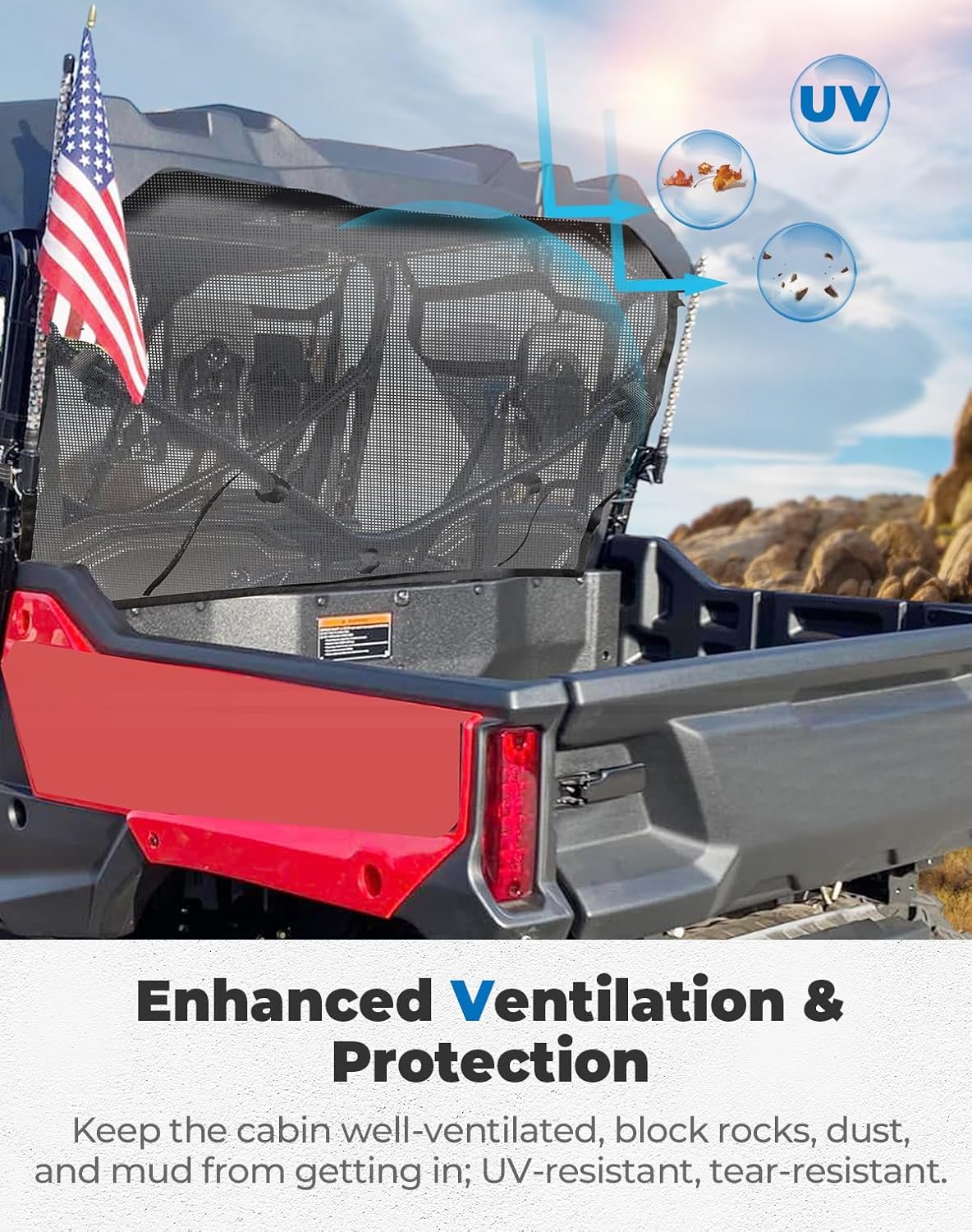 KEMIMOTO UTV Rear Window Net Compatible with Pioneer 1000-3 1000-5 1000-6 2016-2026, Back Window Mesh with Advanced Breathability and High Visibility, Keeps Mud and Gravel Out, Sunshade Accessory