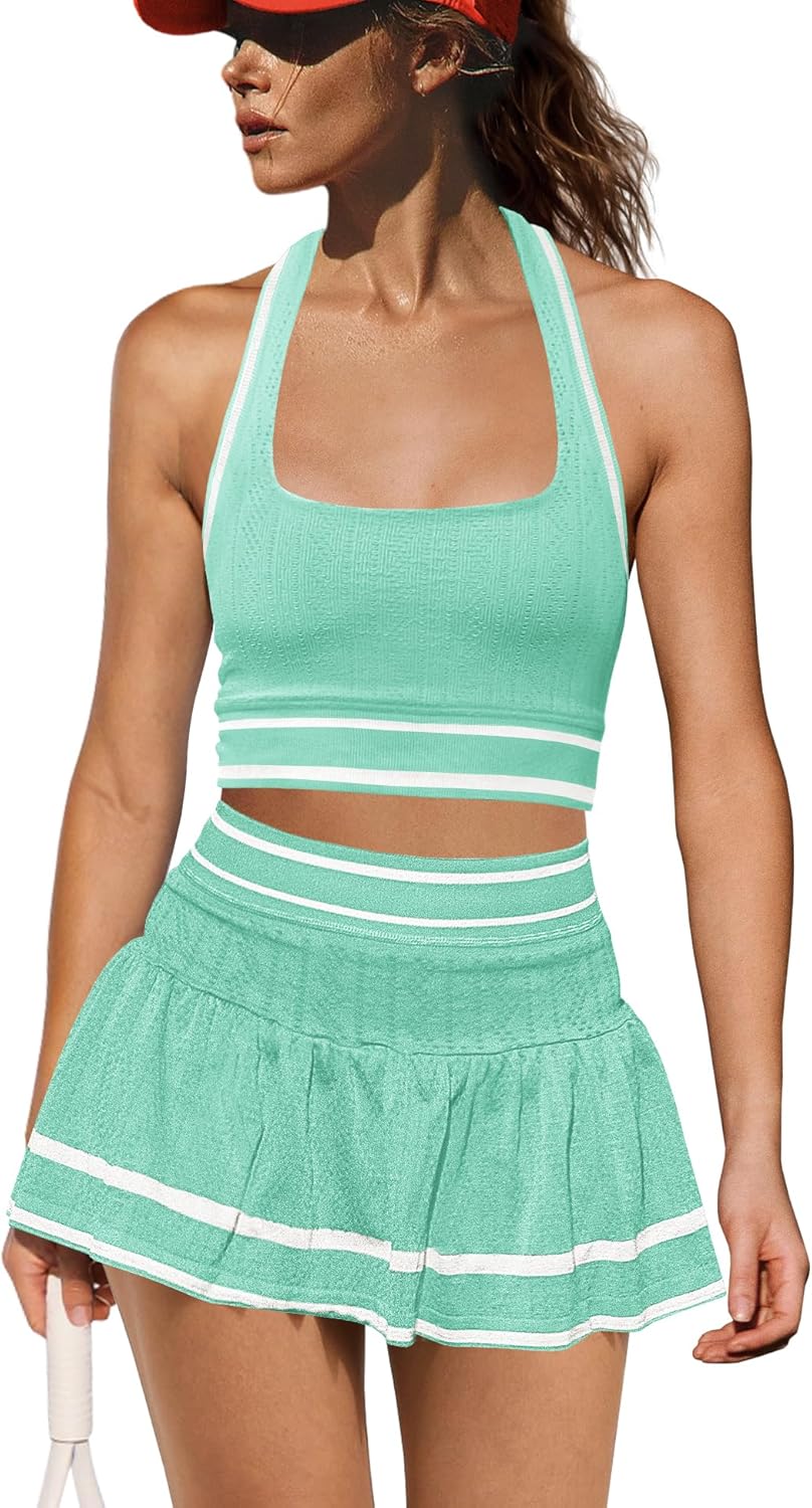 Panadila Women 2 Piece Tennis Skirt Sets Athletic Sets Halter Sports Bra and Mini Skort Pickleball Outfits - Image 4