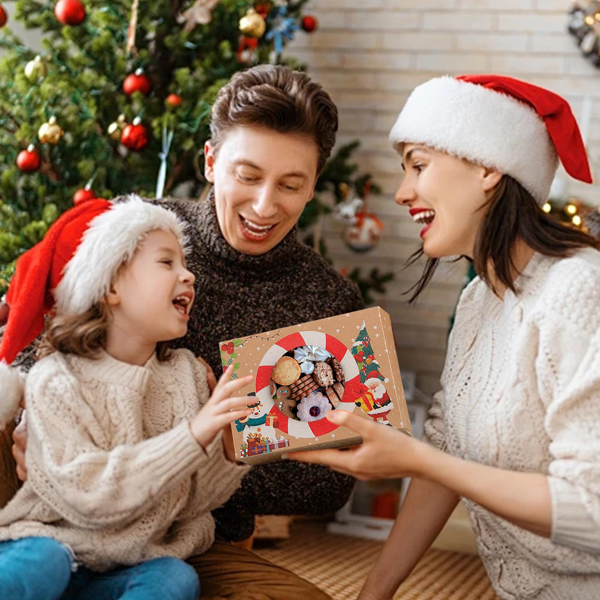 Zzrywuty Cajas de galletas de Navidad para regalo, cajas de panadería de Navidad con ventana, cajas de regalo de Navidad para pastelería, postre, cupcakes, mini pasteles, dulces y donas (12 unidades)