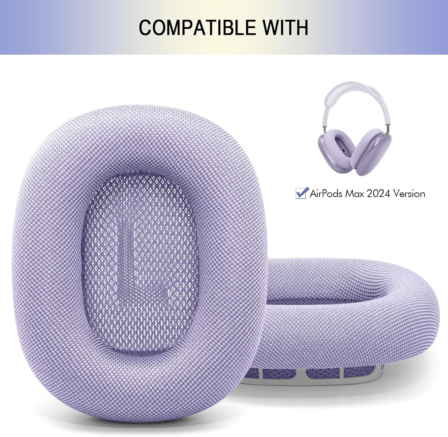 Ear Cushions for AirPods Max 2024 Headphones, Mesh Fabric Ear Pads Replacement with Strong Magnet for Apple 2.0 Over-Ear Headset Upgraded Ear Cups (Purple)