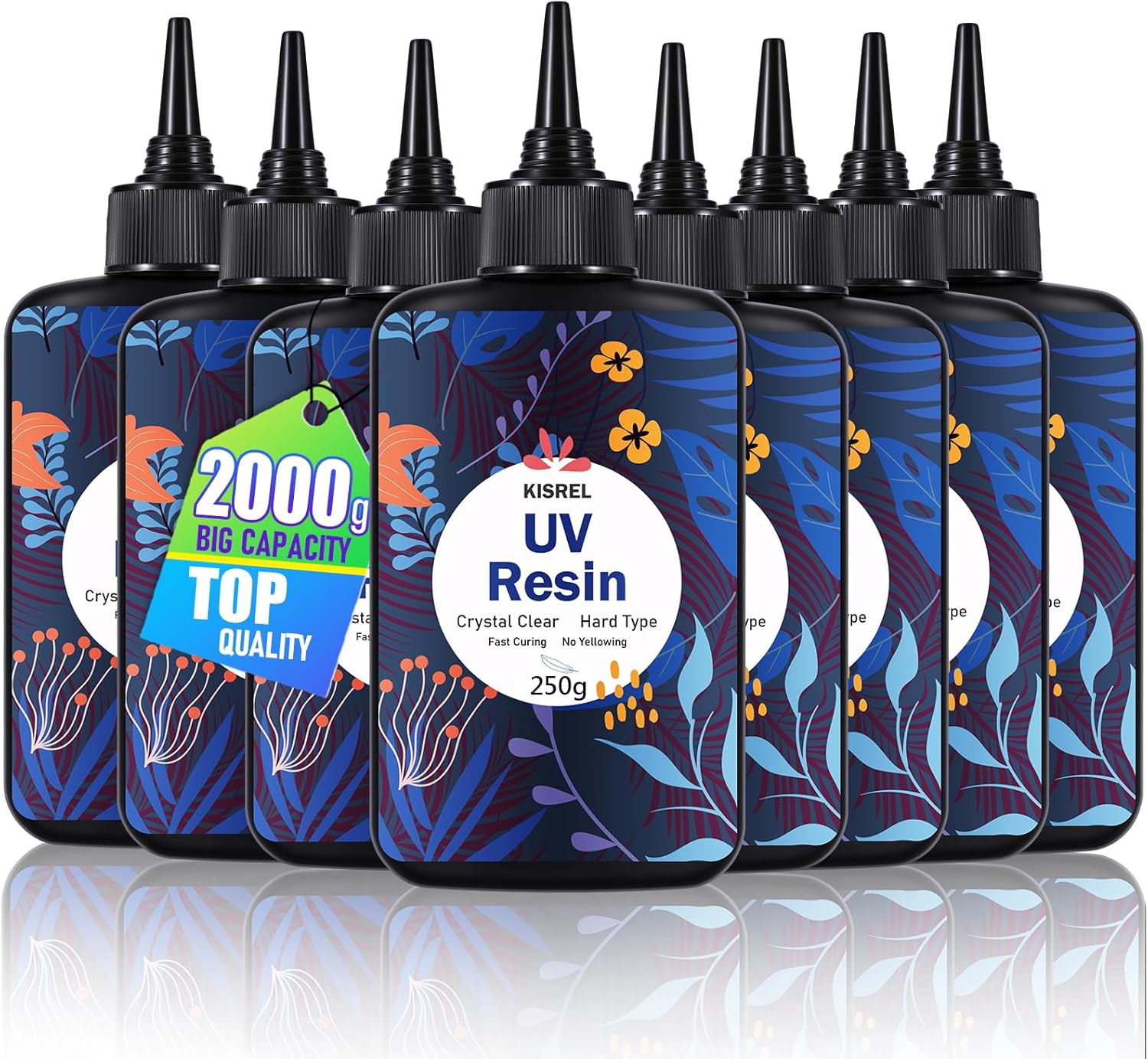 KISREL UV Resin 2000g,8 x 250g UV Resin Kit, Hard Type Crystal Clear Ultraviolet Curing UV Epoxy Resin for Craft Jewelry Making