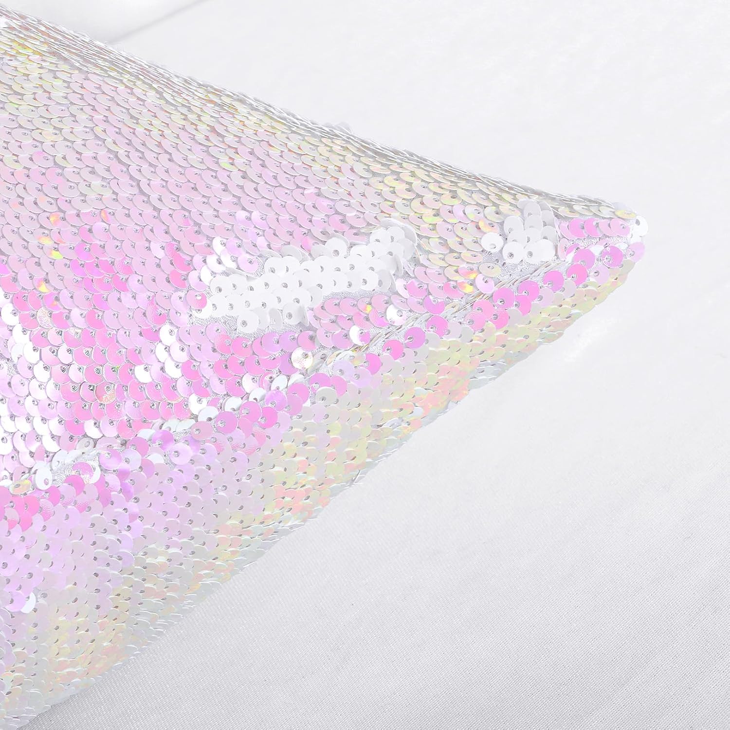 DUOBAO 20x20 Set of 2 Reversible Sequin Pillow Covers Iridescent White & White Square Decorative Throw Pillow Cases for Office, Couch, Chair, and Bedroom