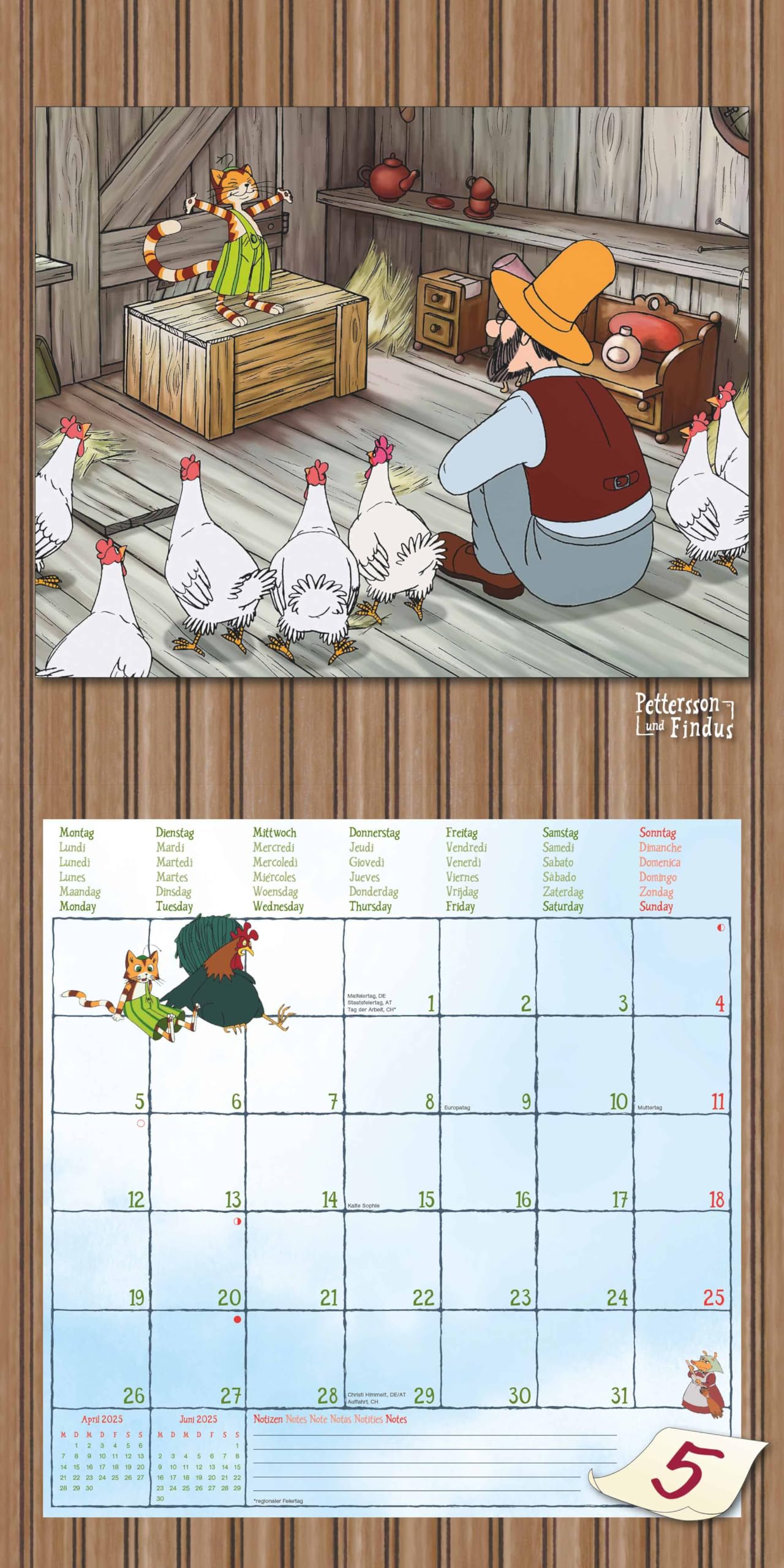 Alpha Edition - Calendario 2025 Pettersson & Findus 30 x 30 cm, calendario per bambini con immagini di alta qualità per ogni mese, fasi lunari, date delle vacanze DE/AT/CH e calendario internazionale