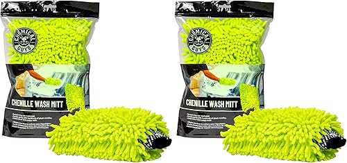 Miniatura 11 de Chemical Guys Manopla de microfibra de chenilla de alta calidad sin arañazos para lavado de autos, color verde lima, guante de lavado de autos
