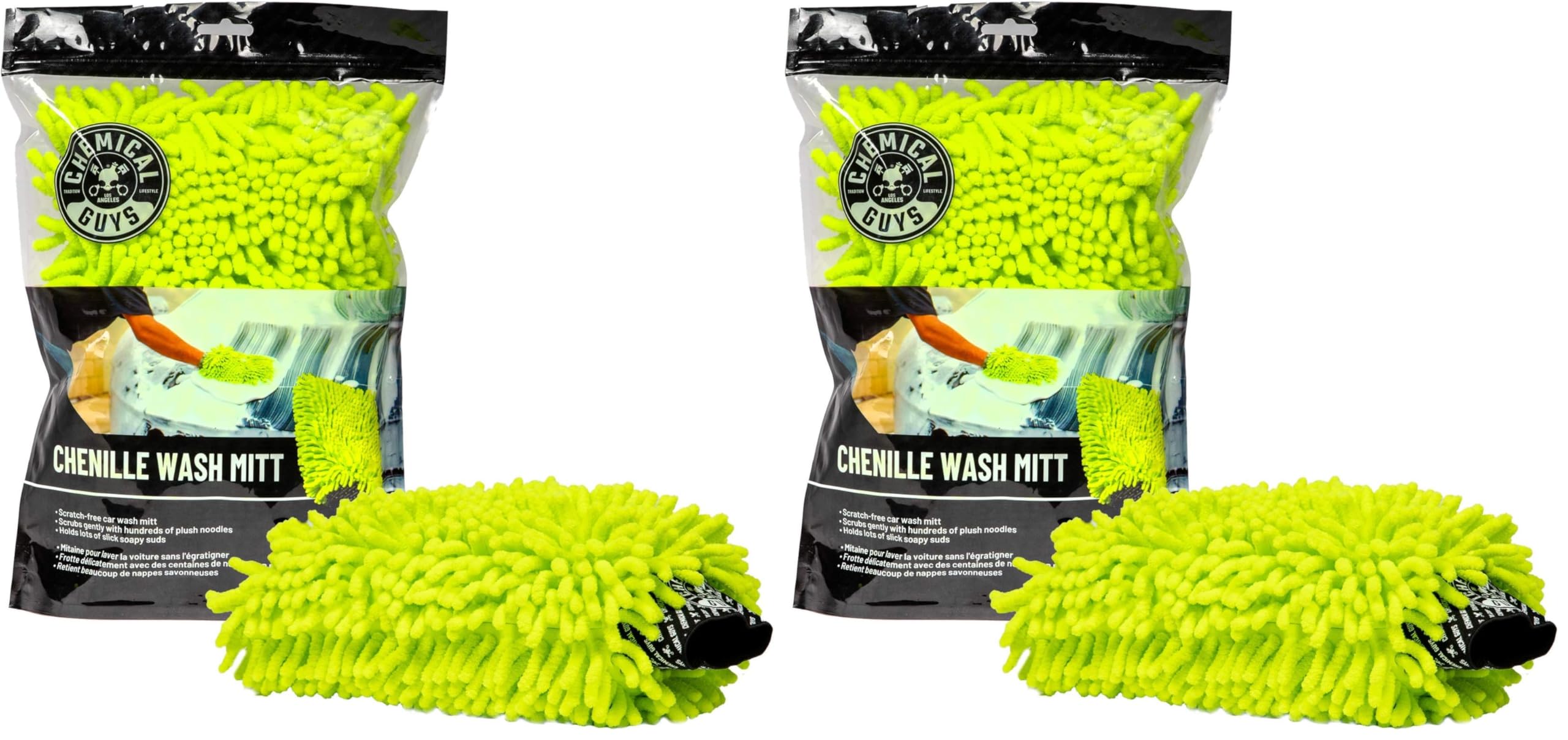 Chemical Guys MIC493 Chenille Premium Scratch-Free Microfiber Wash Mitt, Lime Green, 9.6" x 2.3" x 7" (Pack of 2) Regular (Pack of 2)