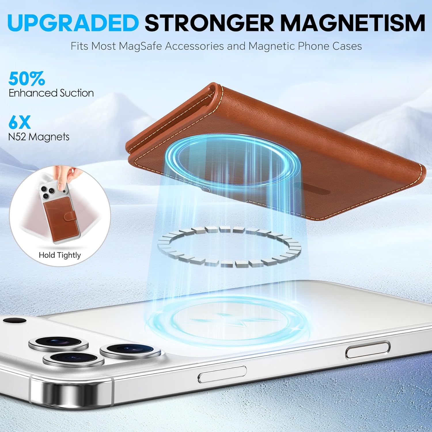 SHIELDON for MagSafe Wallet Genuine Leather Strong Magnetic Card Holder, Slim RFID Blocking 6 Card Slots Compatible with iPhone 17/16/15/14/13/12 Series & Magnetic Case Men Women - Retro Brown - Image 3