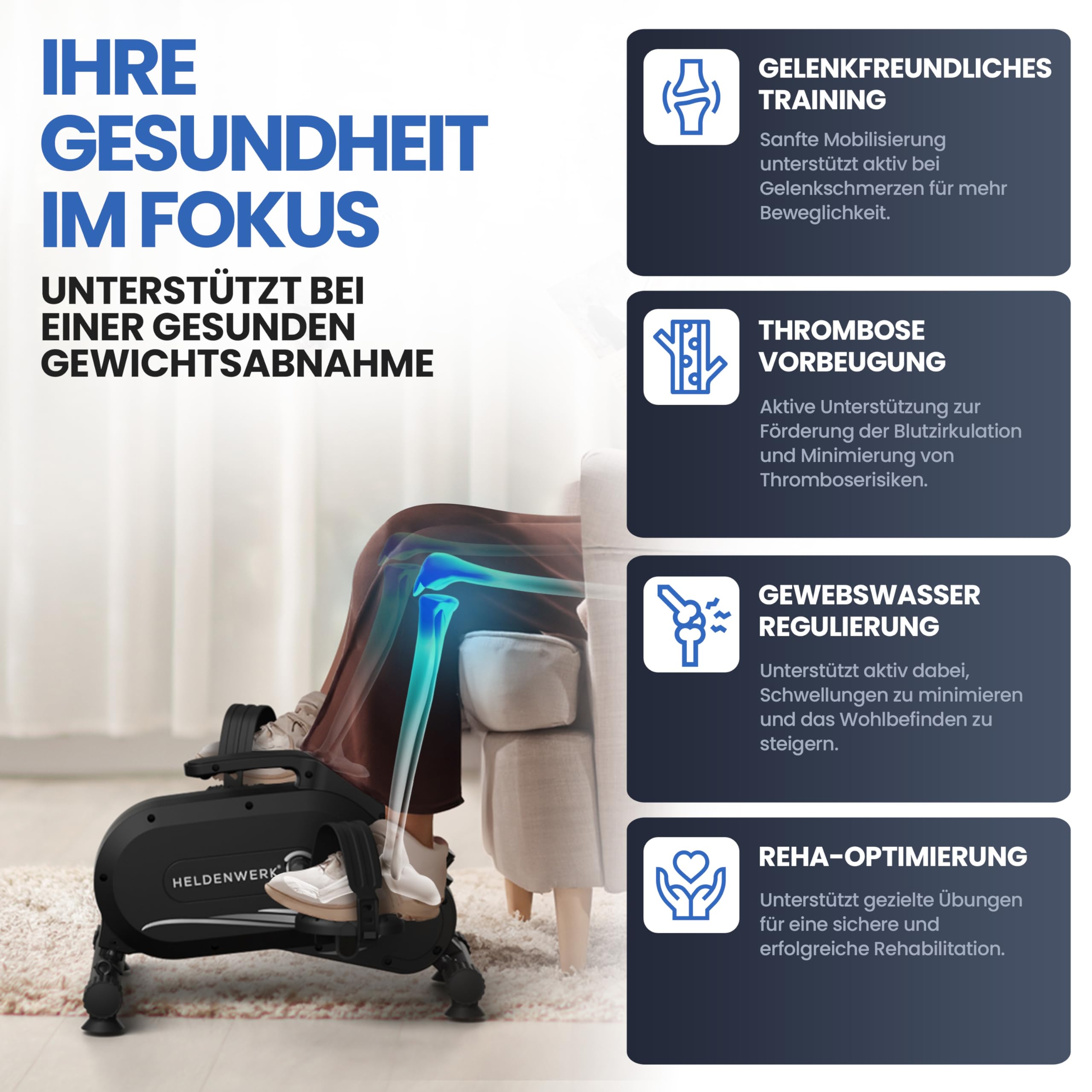 HELDENWERK Set di pedali Pro – Certificazione TÜV/GS | vincitore del confronto | extra silenzioso e delicato sulle articolazioni con nastro di fissaggio – Attrezzatura per braccia e gambe per la casa