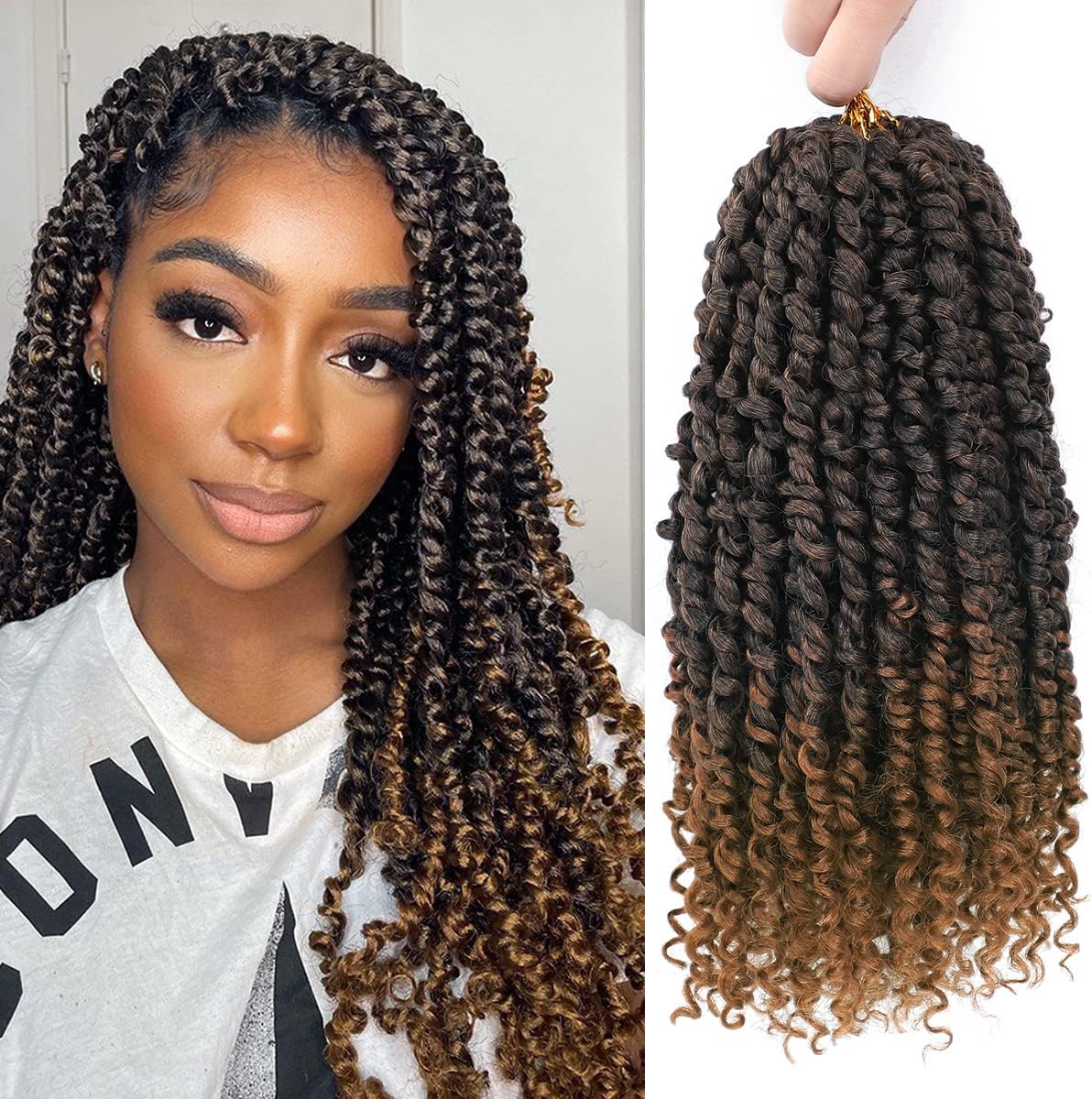 Pre-Twisted Passion Twist Hair 14 Inch, 112 Strands Short Passion Twist Crochet Hair for Women 8 Packs Ombre Brown Pre-Looped Passion Twists Braiding Synthetic Hair Extensions (14inch,T30#)