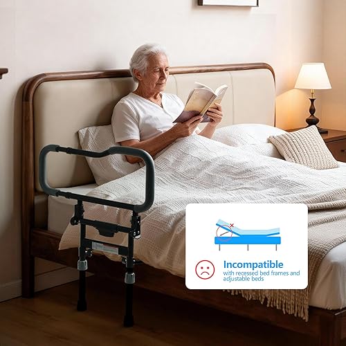 Miniatura 6 de Riel de cama ajustable para adultos mayores, mango de asistencia deslizante sin herramientas para personas mayores, se adapta a tamaño individual,
