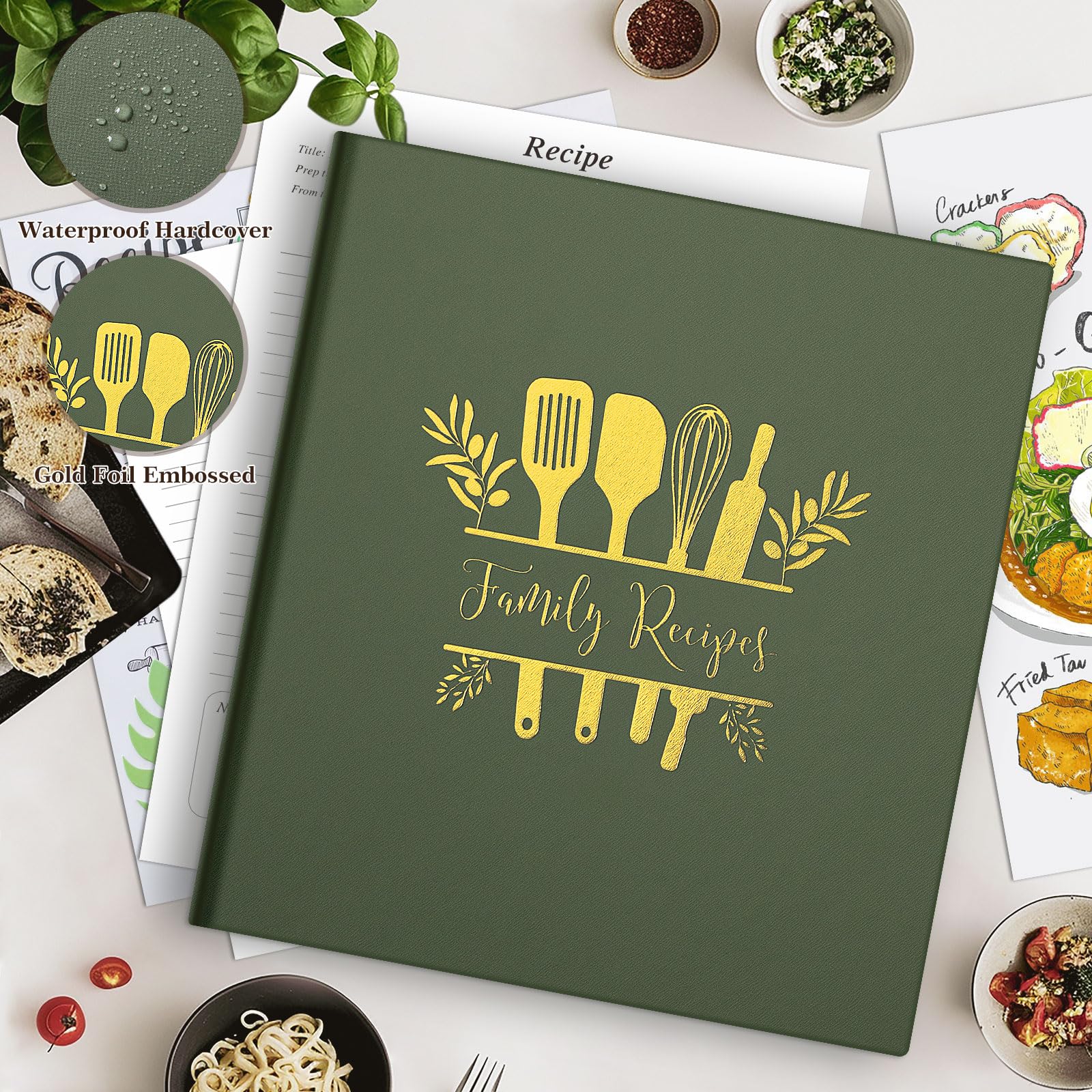 Lanpn Recipe Binder 8.5x11 3 Ring Kit, Waterproof Recipe Book to Write in Your Own Recipes - Image 2