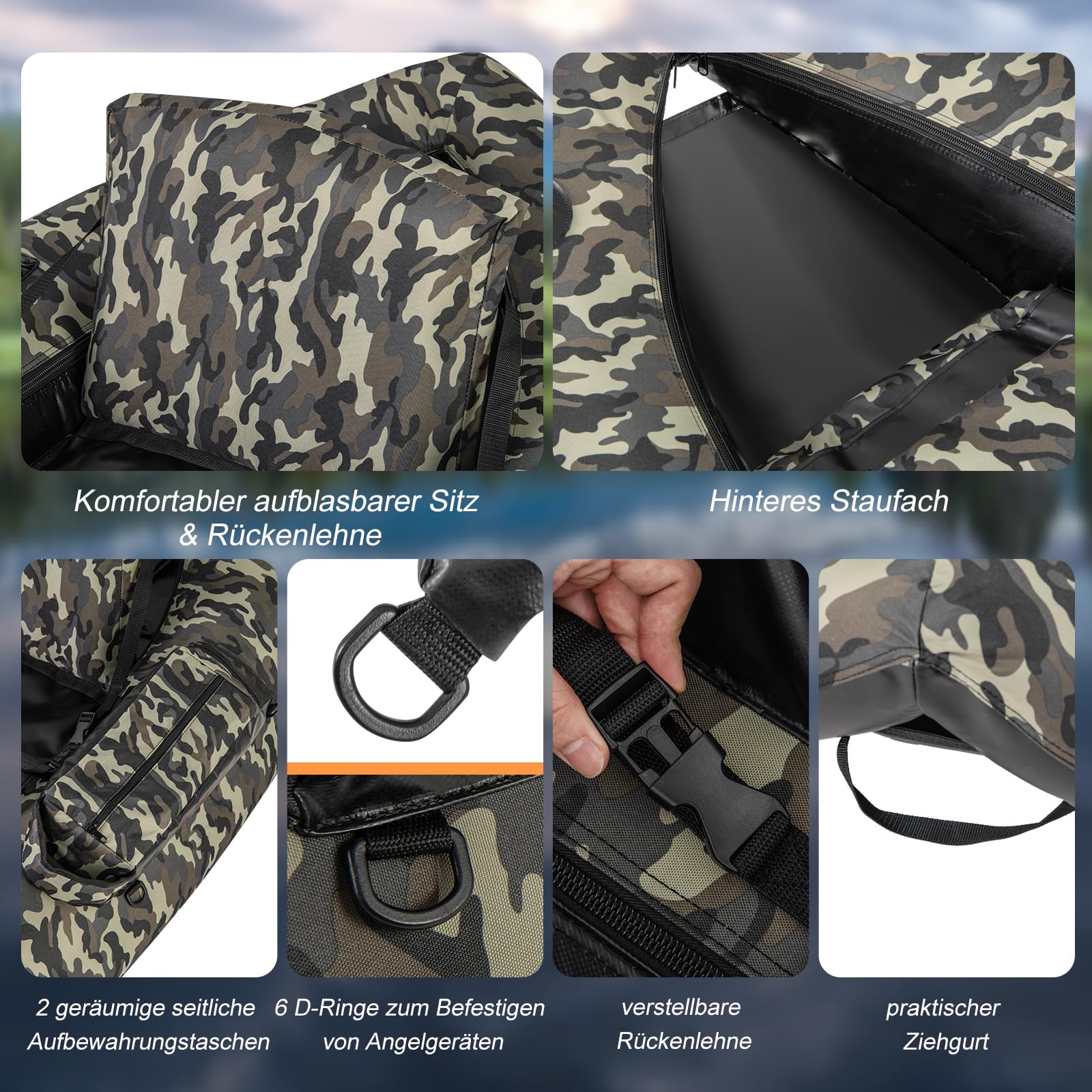 GOPLUS Belly Boat, Belly Boat, Up to 150 kg, Inflatable Rubber Boat for Fishing, Paddle, Pump, Fishing Ruler and 2 Shoulder Straps, 146 x 109 x 44 cm, Camouflage GOPLUS Belly Boat, Belly Boat, Up to 150 kg, Inflatable Rubber Boat for Fishing, Paddle, Pump, Fishing Ruler and 2 Shoulder Straps, 146 x 109 x 44 cm, Camouflage