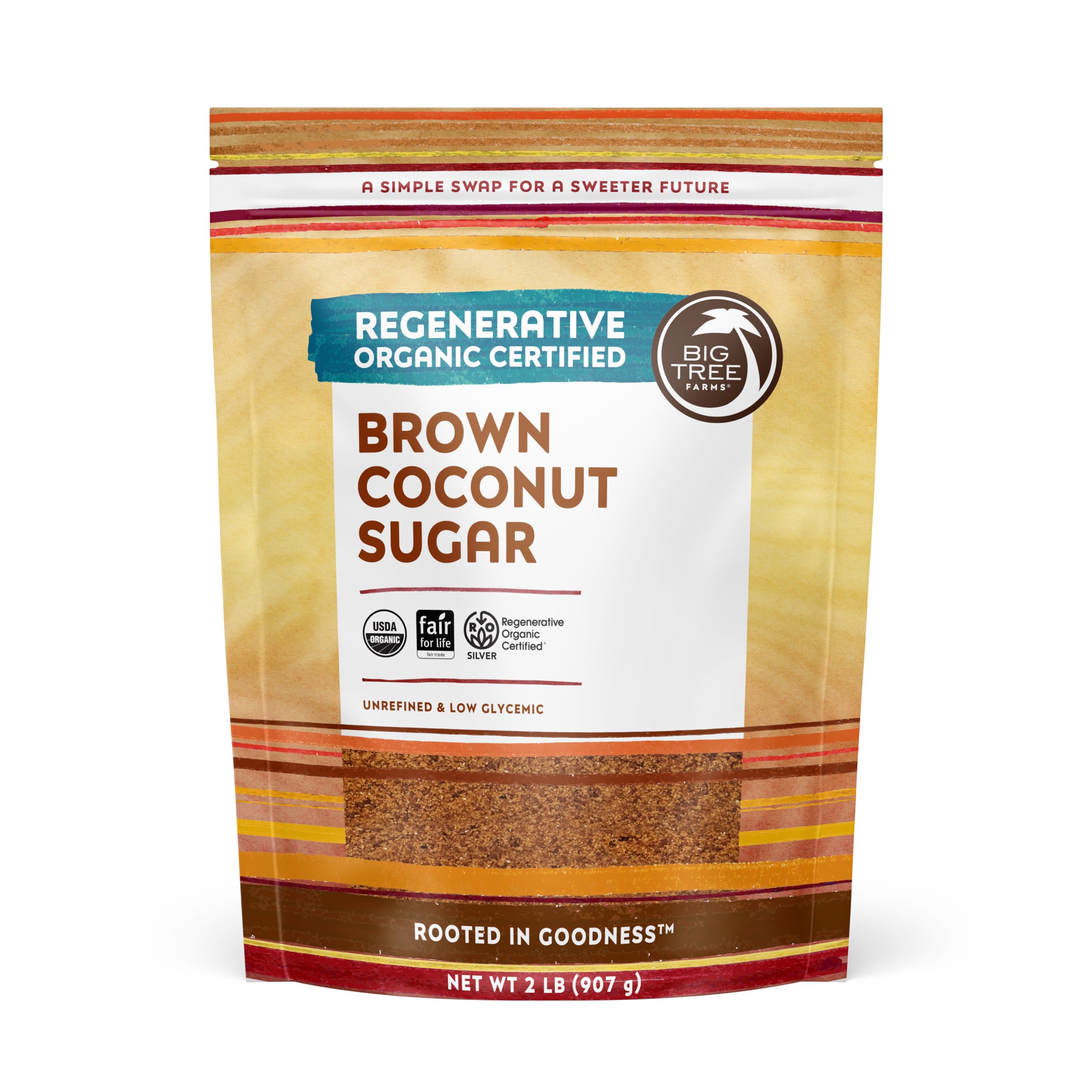 Big Tree Farms Organic Brown Coconut Sugar - Coconut Palm Sugar, Unrefined, Fine Crystals, Cane Sugar Replacement, Coconut Blossom Nectar, Vegan, Perfect for Baking - 2 Pound (Pack of 1)
