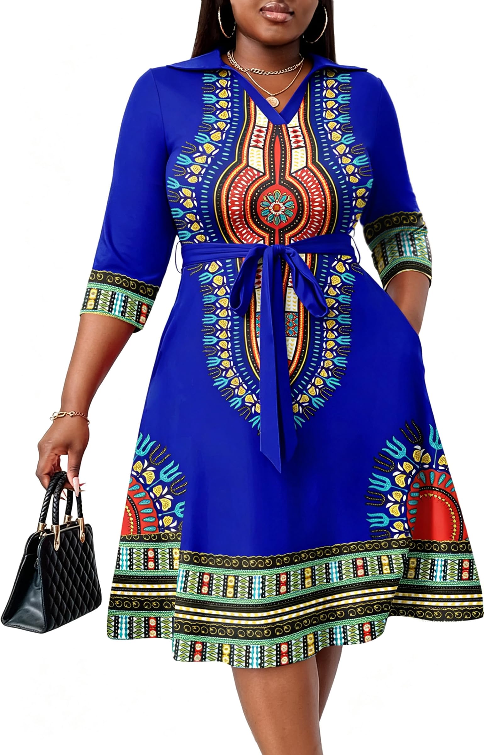 FANDEE Plus Size Midi Dress for Women Casual - Fit and Flare Summer Dresses