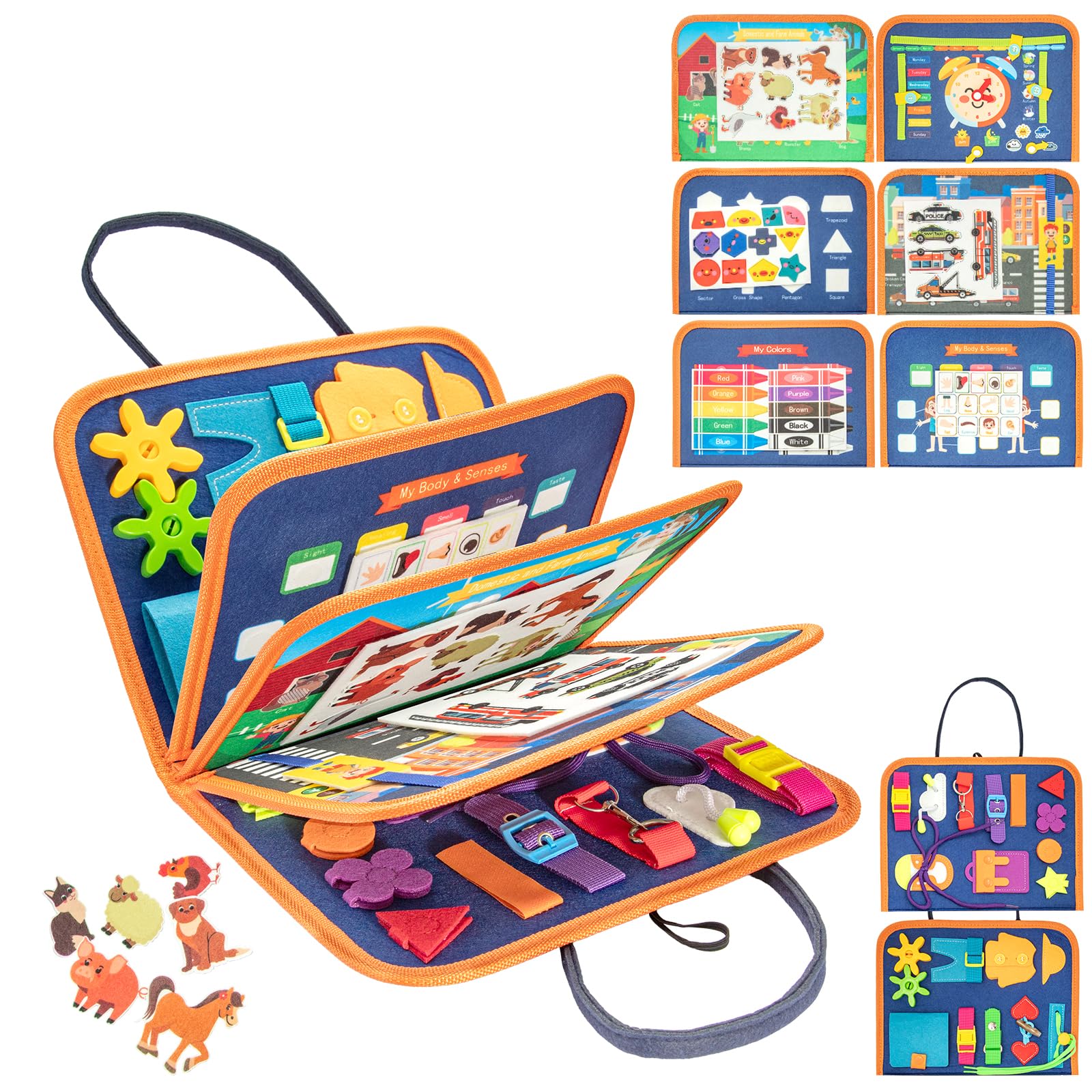 GREENSAPPIRE Busy Board for Toddlers, Montessori Sensory Toys Activity Board for Fine Motor Skills, Preschool Educational Learning Gifts for 1-5 Year Old Girls & Boys, Autism Toys(Blue)