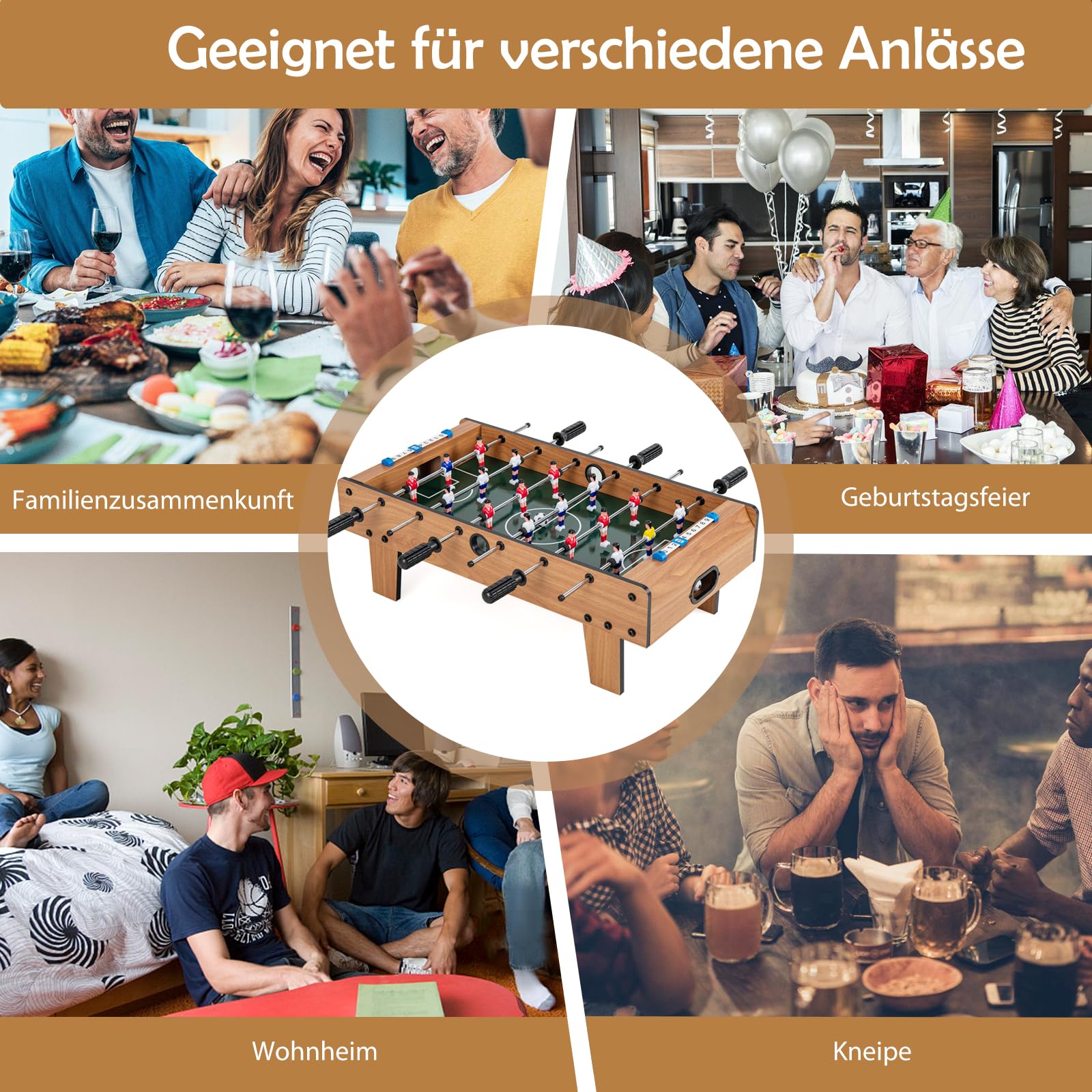 DREAMADE Tischkicker Kinder und Erwachsene, Fußballtisch mit 2 Kickerbälle & 18 Kickers, Tischfußball Spieltisch, Kickertisch aus Holz 69 x 65 x 24 cm