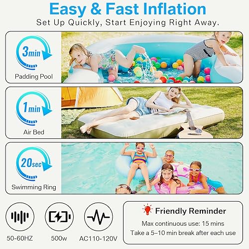 Miniatura 2 de Bomba de aire eléctrica para colchoneta inflable de gimnasia, barril de rodillo de aire, anillo de natación, cama, juguete de piscina, balsa