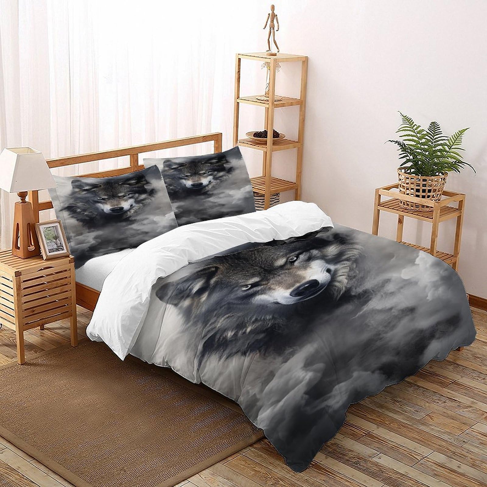 Housse de couette loup gris parure protectrice pour des nuits sereines