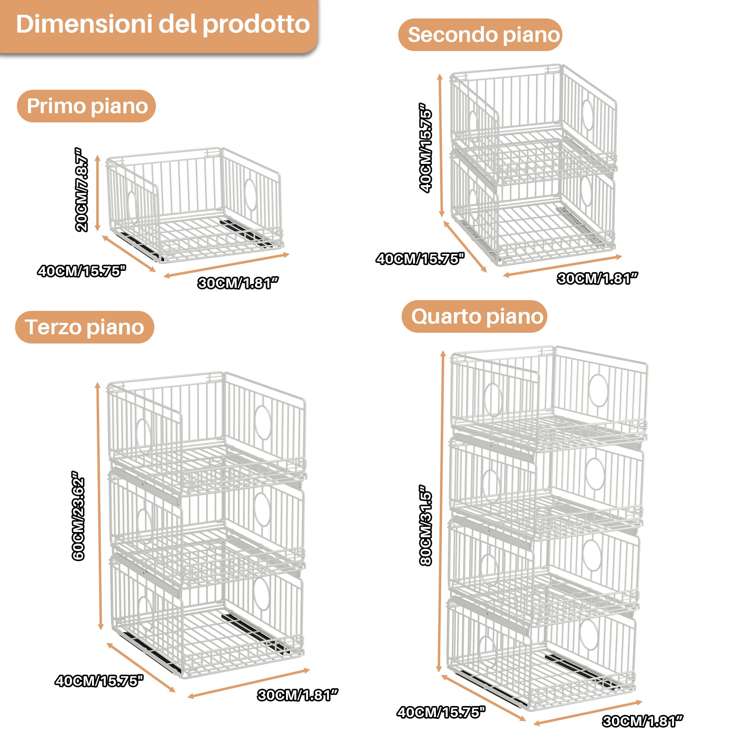 4 Pezzi Organizer per Armadio, Contenitori Impilabili | Organizer per Armadio Senza Fori, Organizer Estraibile, Cassetti per Armadio, Bianco