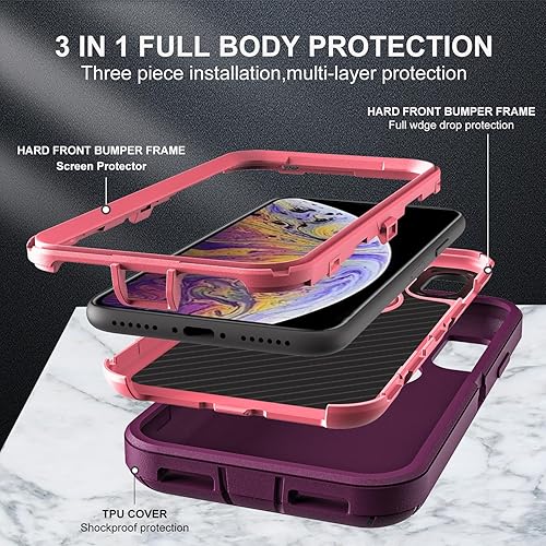 Miniatura 4 de Funda para iPhone Xs Max, grado militar 3 en 1, resistente a los golpes, a prueba de caídas, polvo con 2 protectores de pantalla de vidrio templado